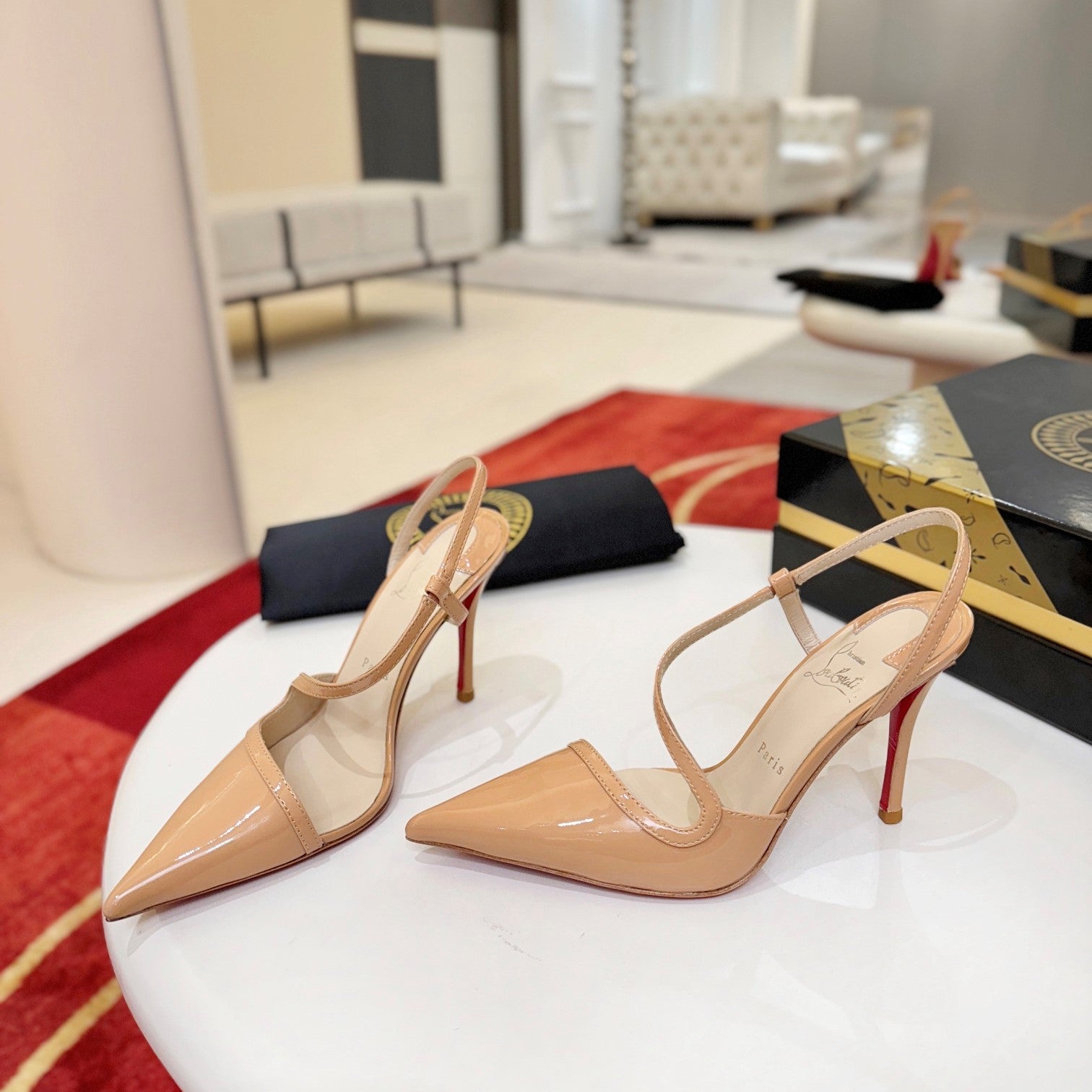 CL Rosa Z Slingback 10cm Beige Glossy Paint Leather 825374