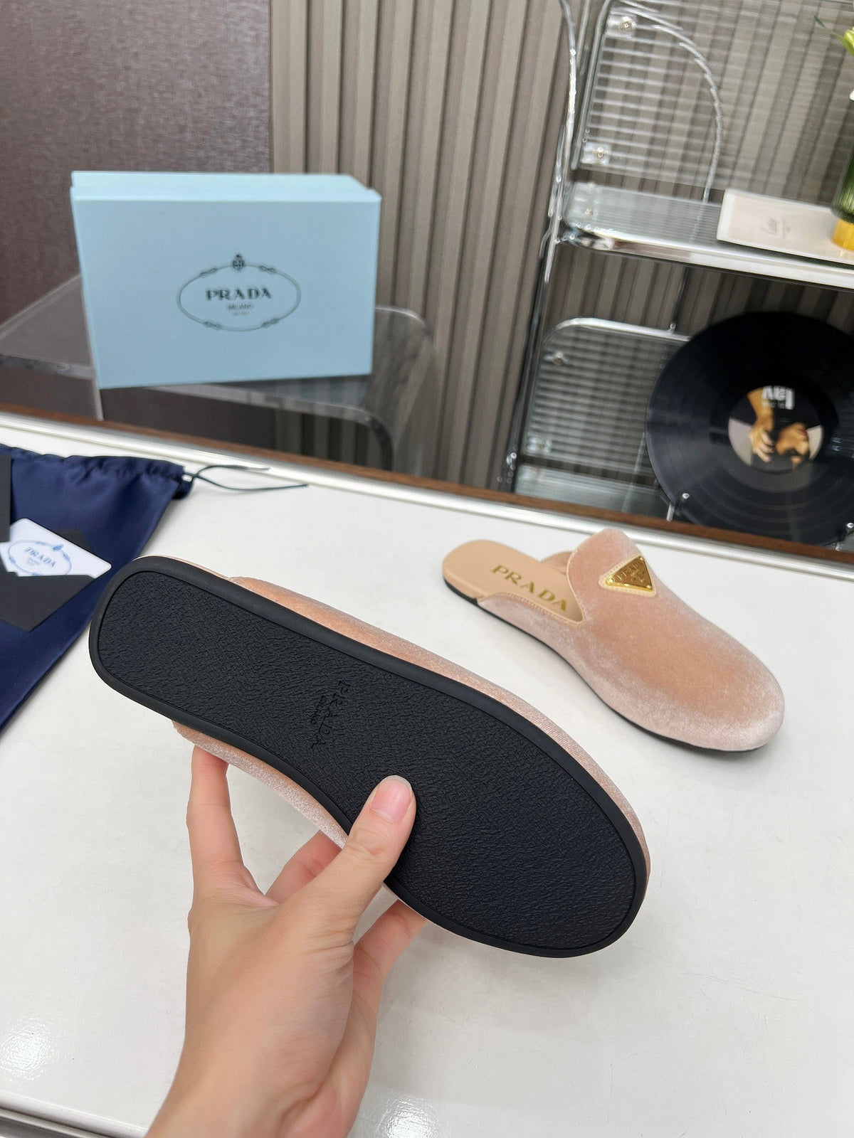Prada 26s Velvet Mules Beige Velvet 140369