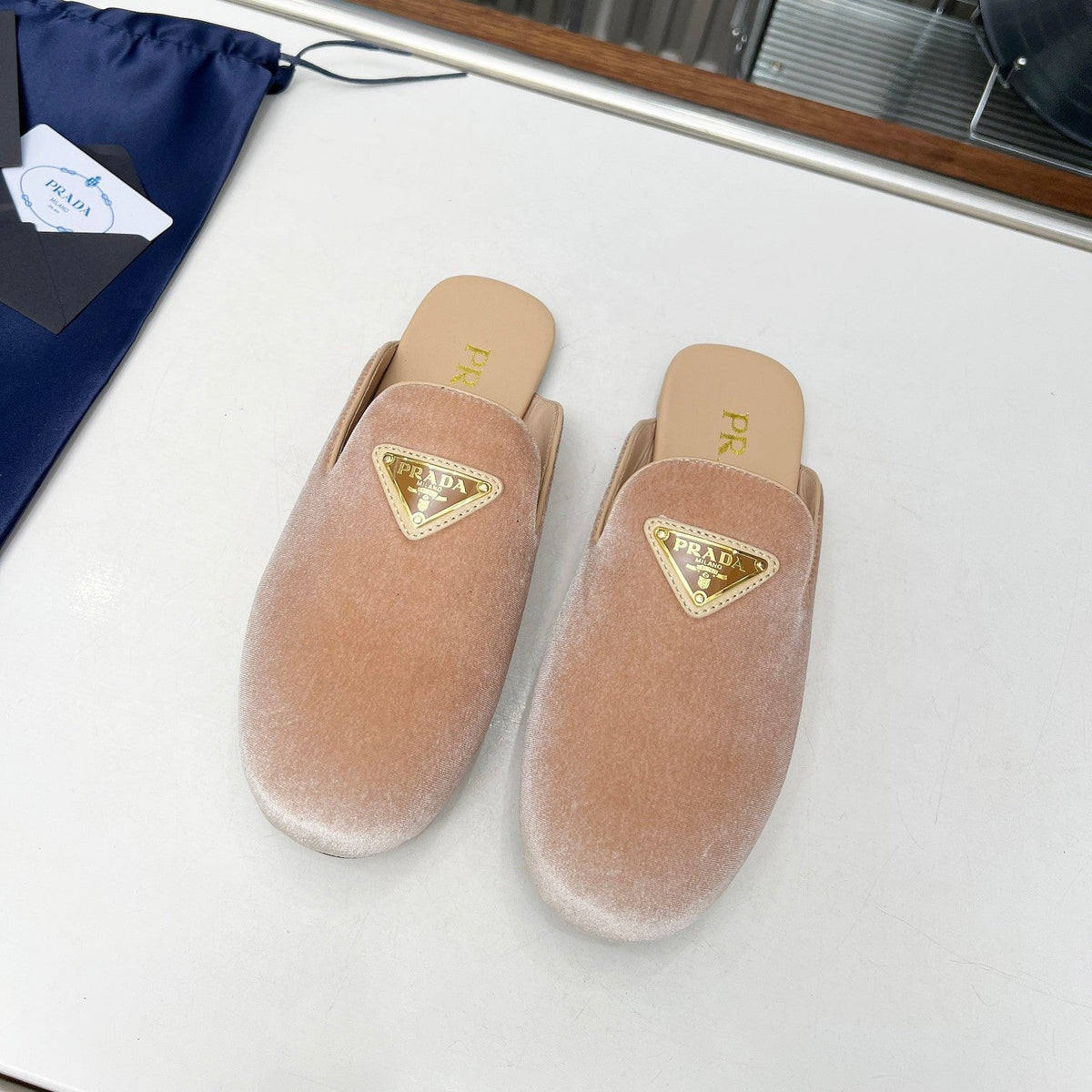 Prada 26s Velvet Mules Beige Velvet 140369