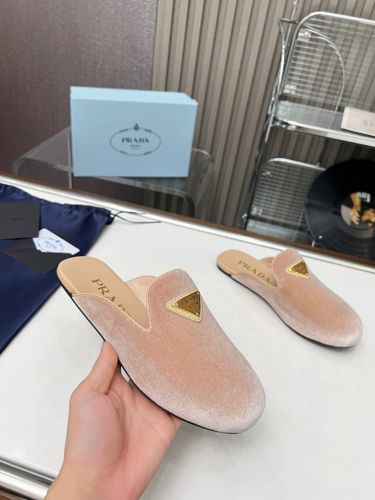 Prada 26s Velvet Mules Beige Velvet 140369