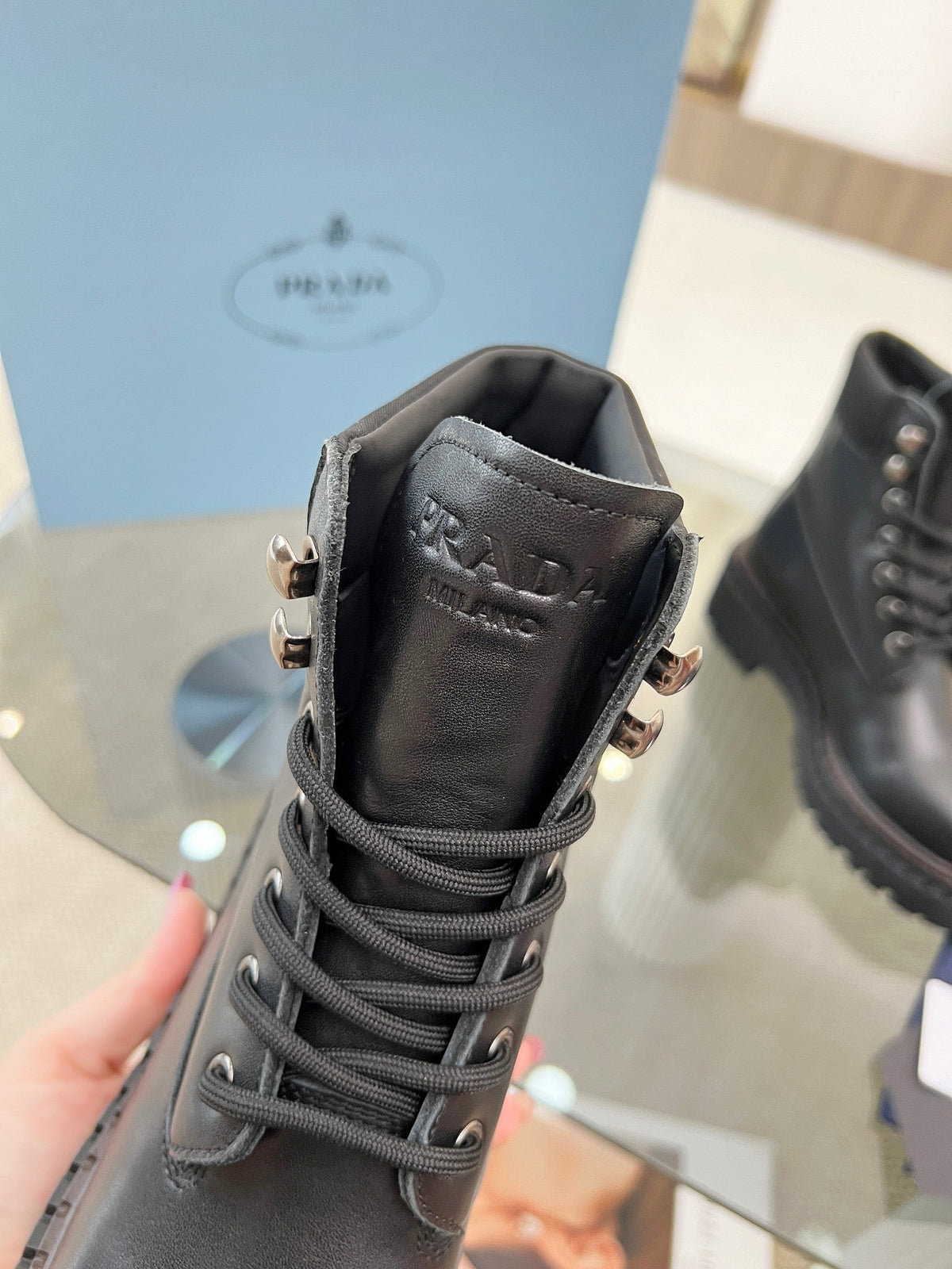 Prada 26s Combat Boots Black Leather 140471
