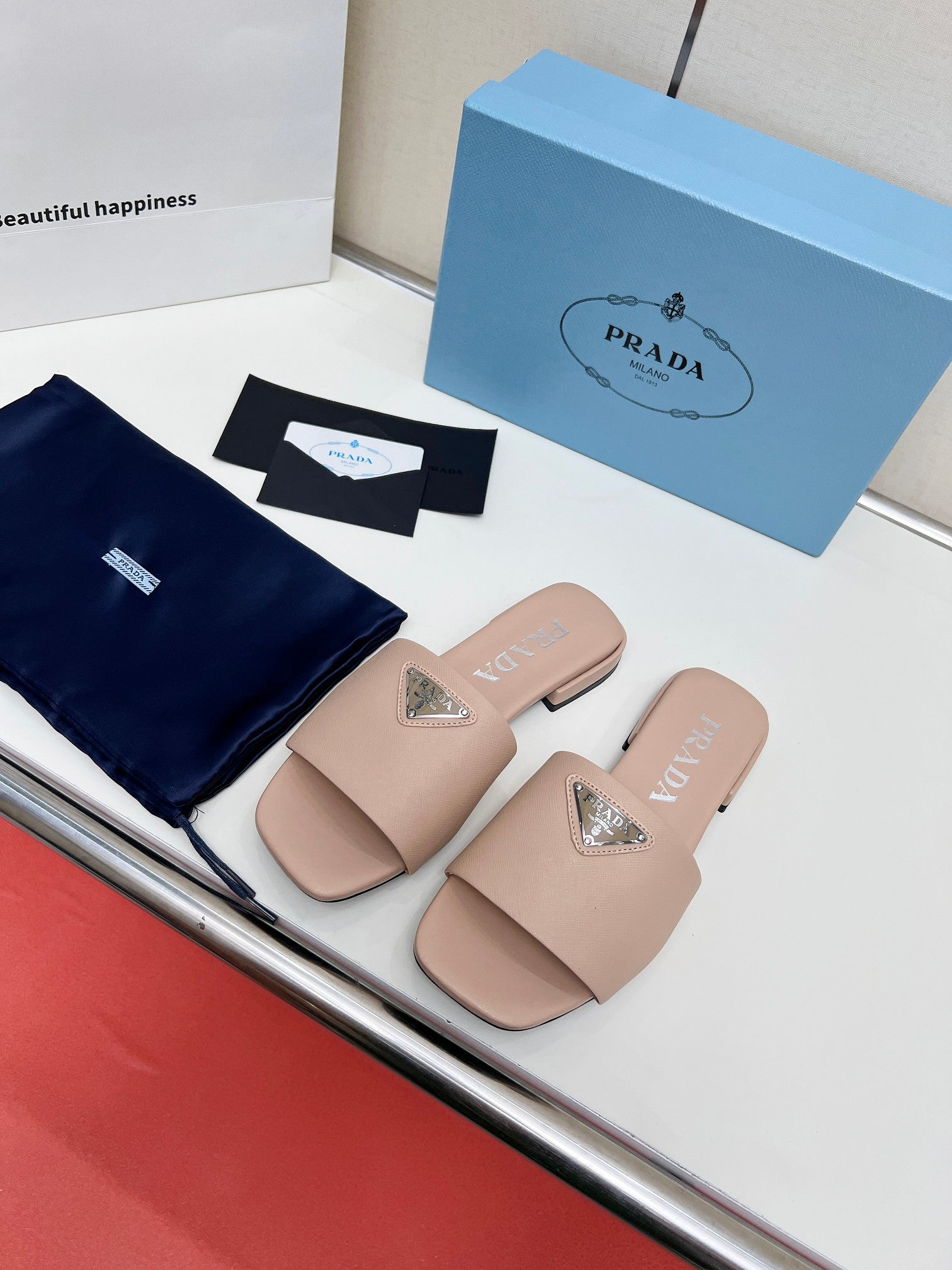Prada 26s Saffiano Slides Powder Pink Leather 986629