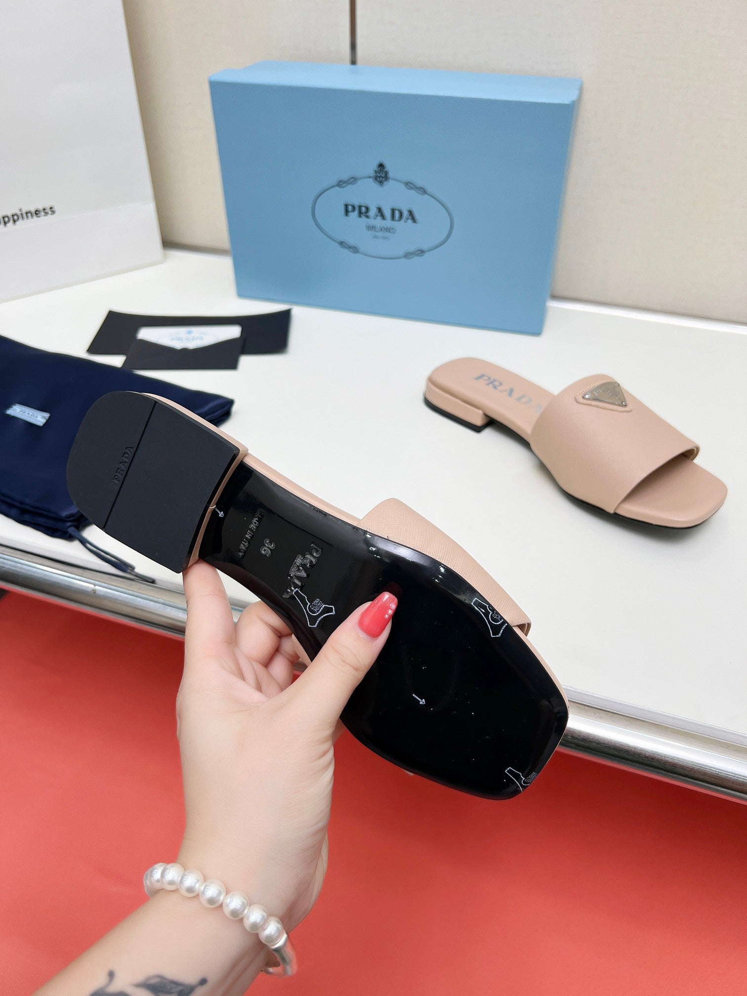Prada 26s Saffiano Slides Powder Pink Leather 986629