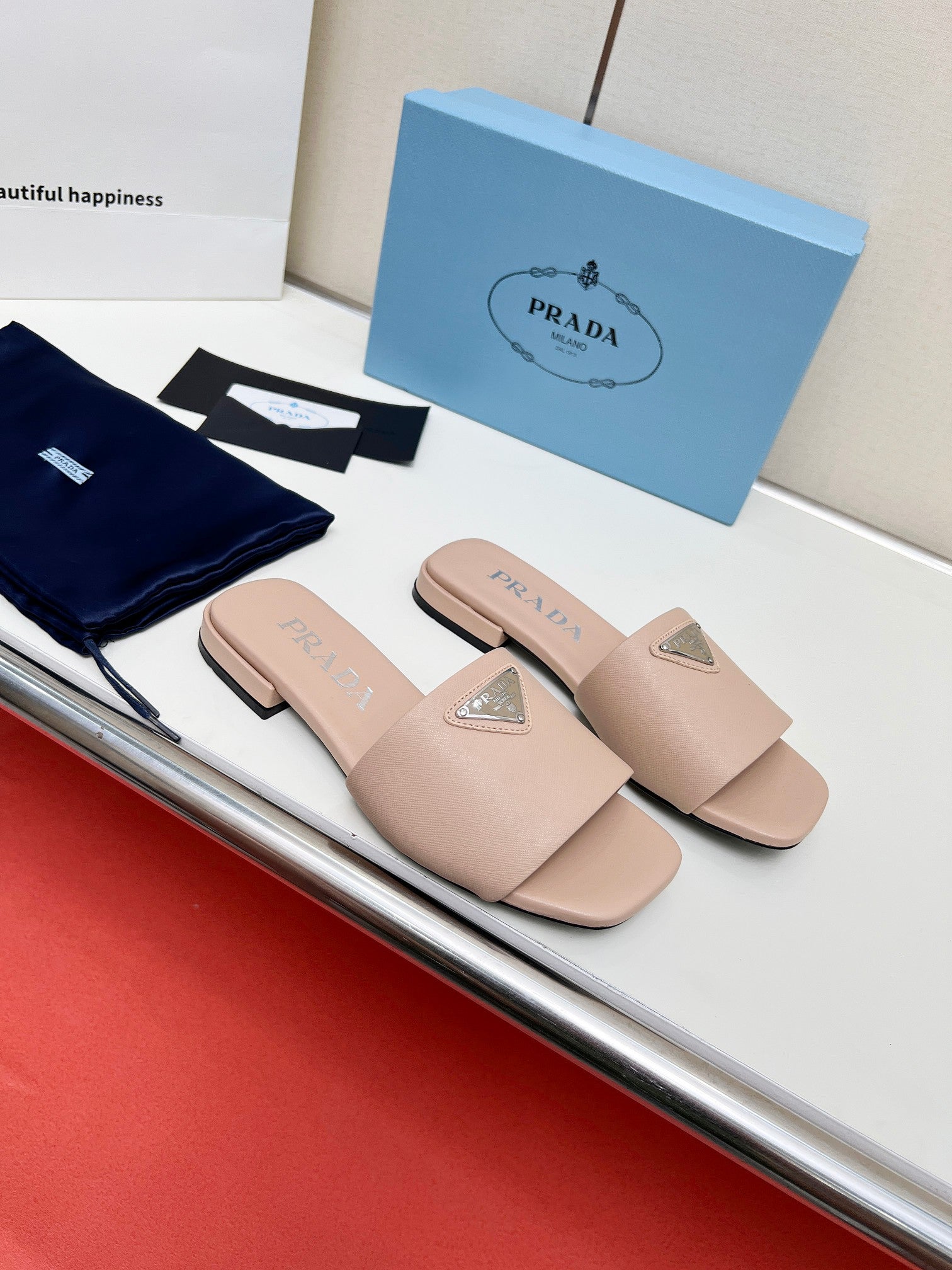Prada 26s Saffiano Slides Powder Pink Leather 986629