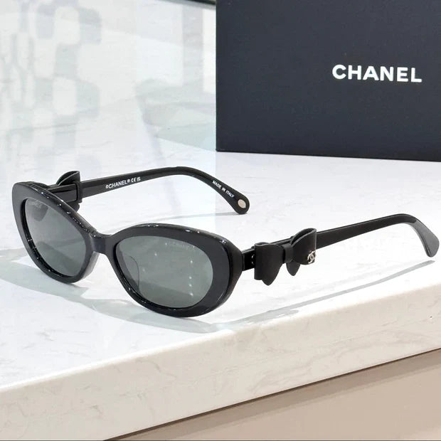 Chanel 2026 Cat Eye Sunglasses Black Acetate Calfskin CH9181