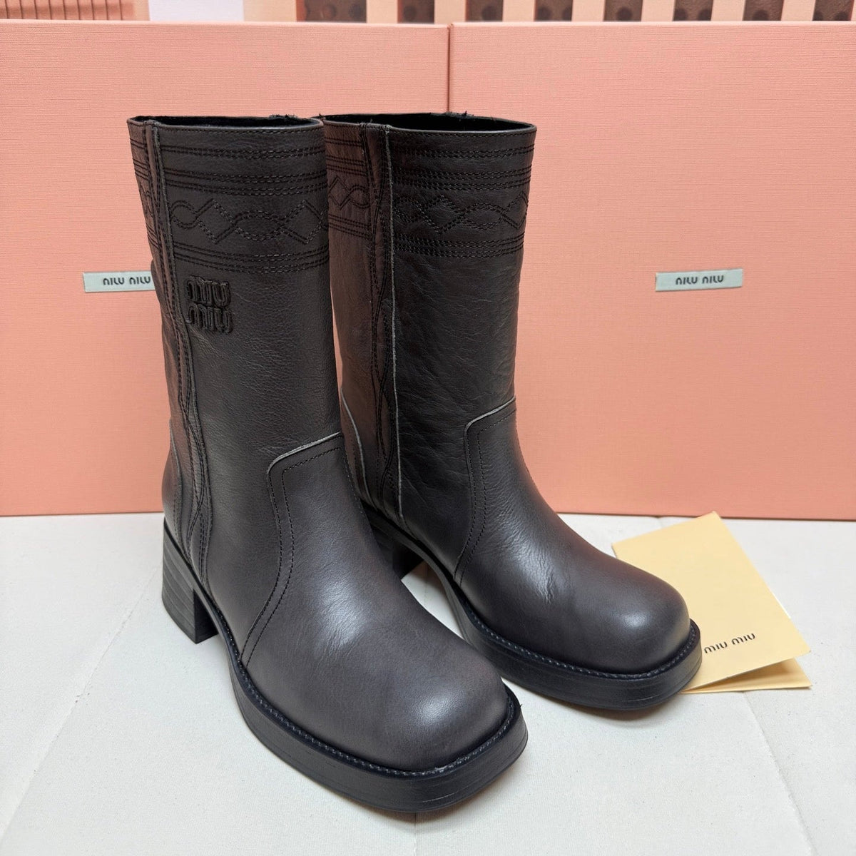 Miumiu 2026 Mid-Calf Boots Coffee Leather 195563