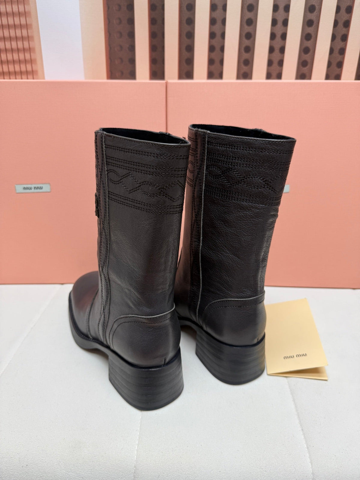 Miumiu 2026 Mid-Calf Boots Coffee Leather 195563