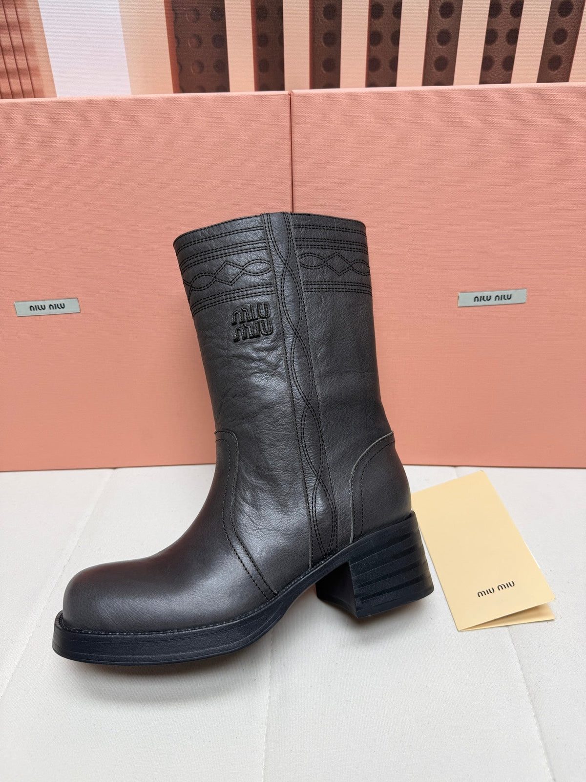 Miumiu 2026 Mid-Calf Boots Coffee Leather 195563