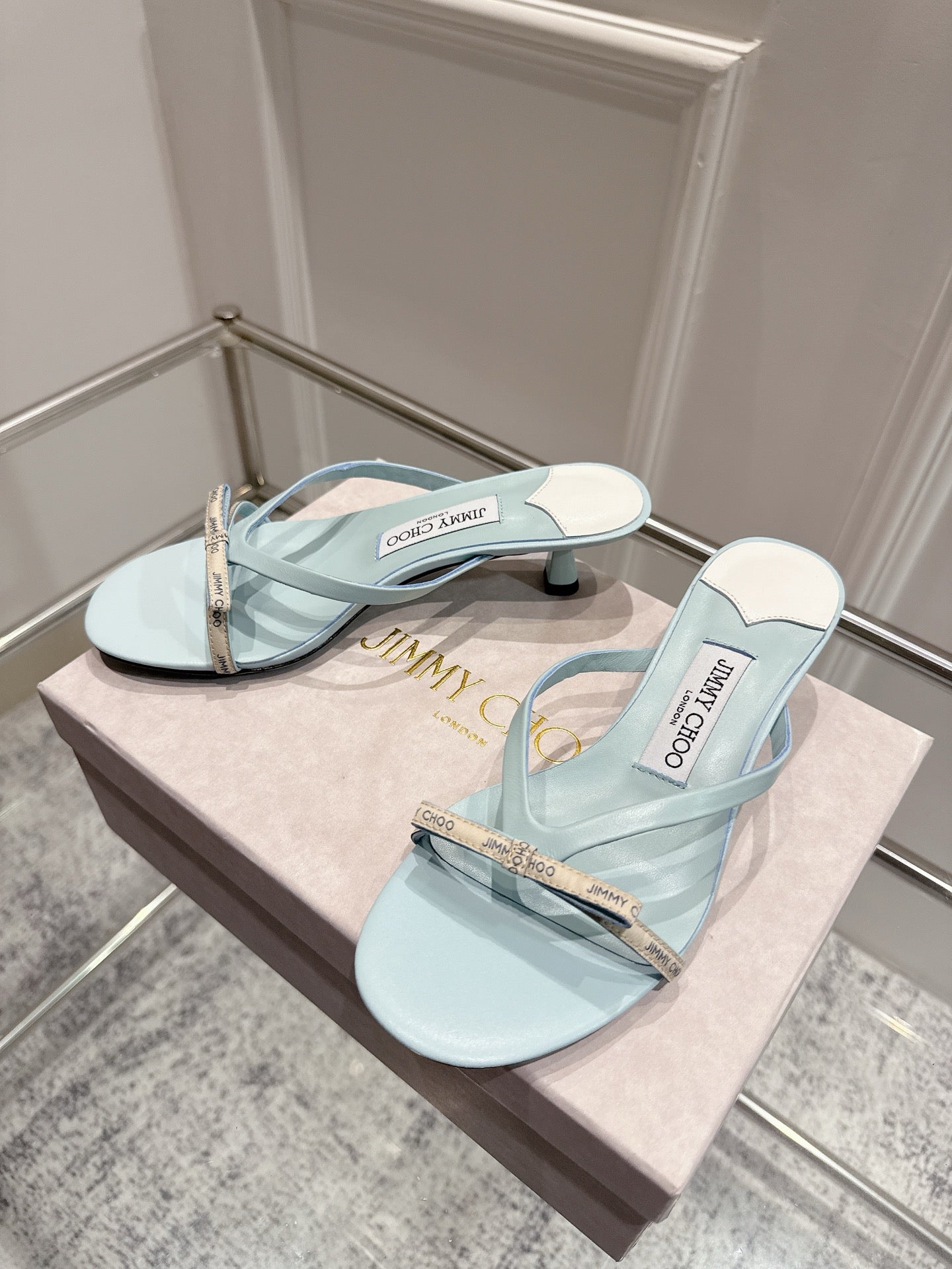 Jimmy Ciela Mules 45mm Light Blue Sheepskin 422437
