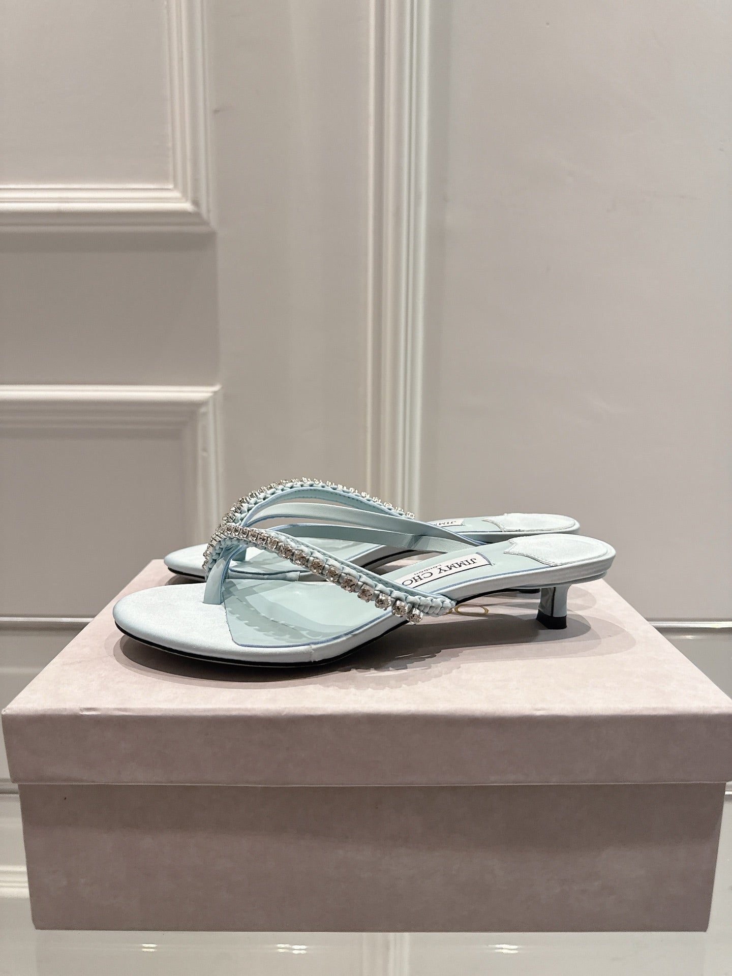 Jimmy Crystal Dila Mules 35mm Light Blue Sheepskin 422439