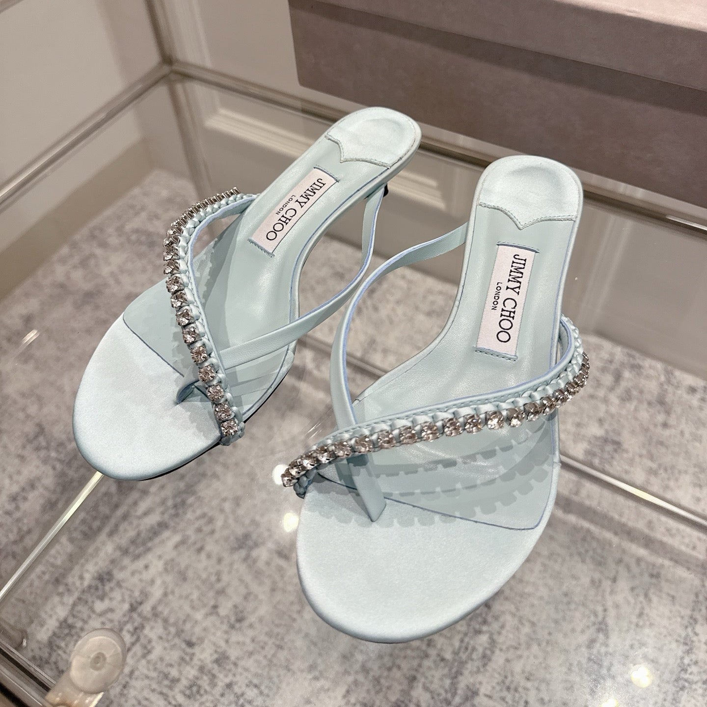 Jimmy Crystal Dila Mules 35mm Light Blue Sheepskin 422439