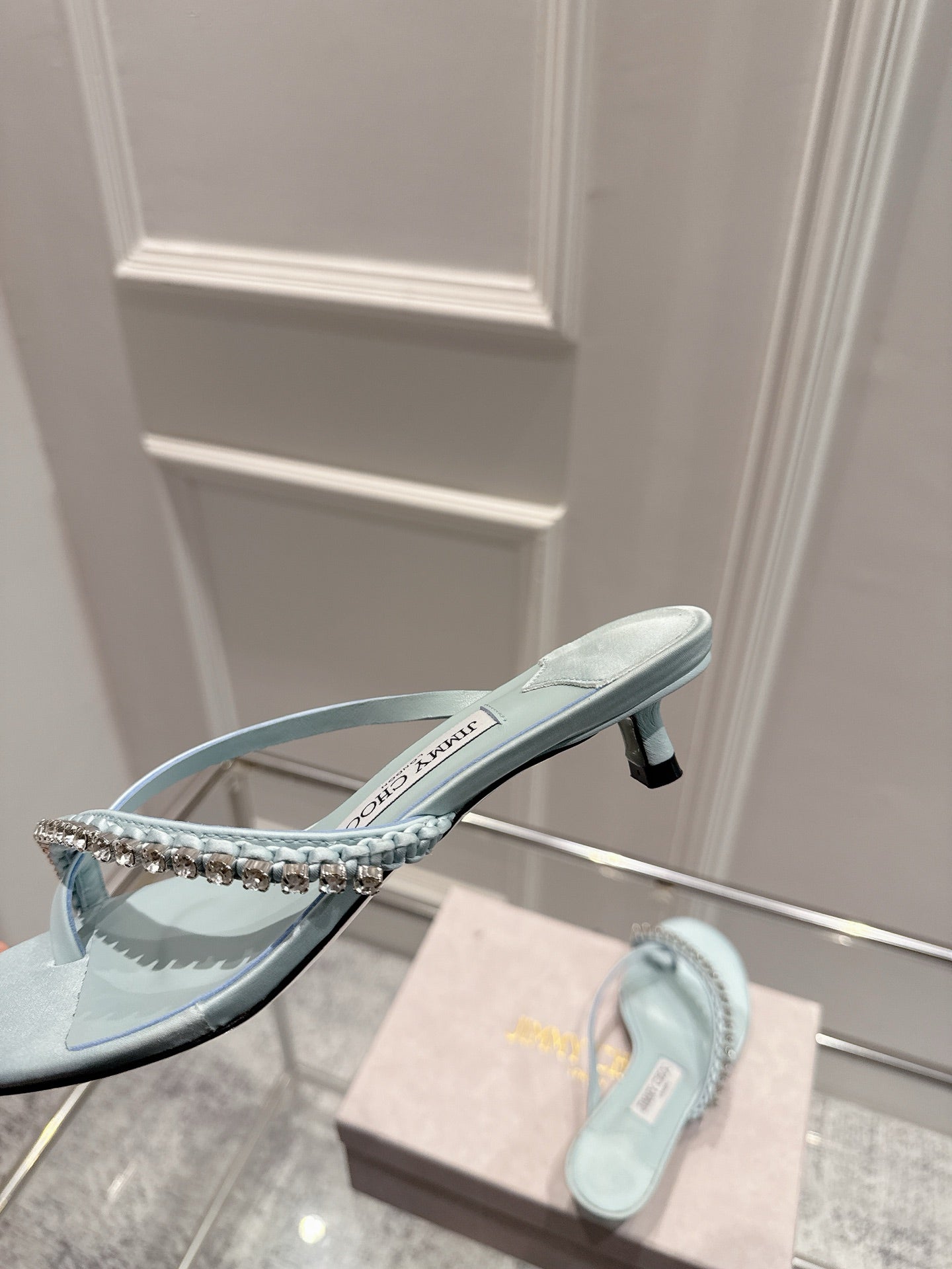 Jimmy Crystal Dila Mules 35mm Light Blue Sheepskin 422439