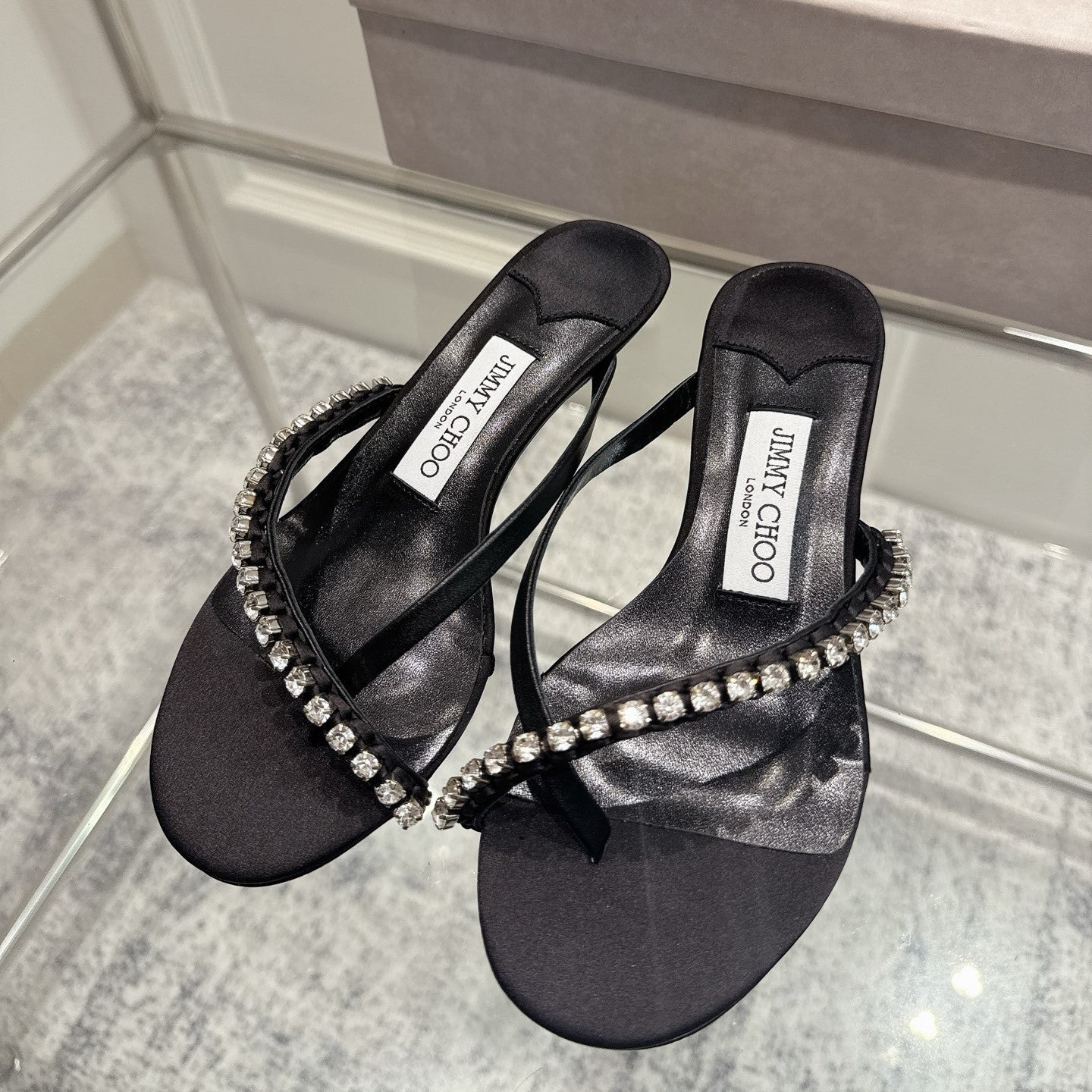 Jimmy Crystal Dila Mules 35mm Black Sheepskin 422440