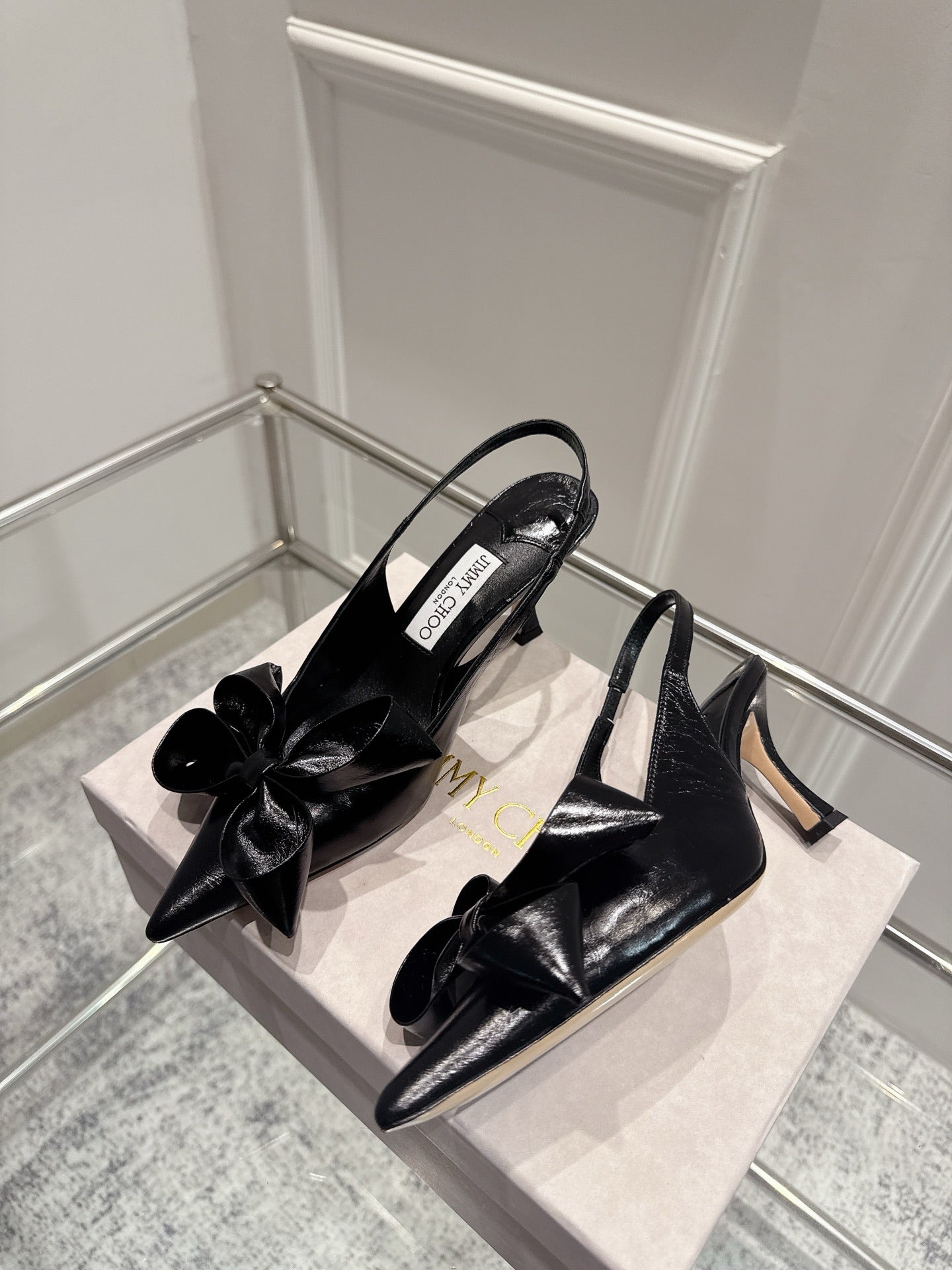 Jimmy Staz Slingback 70mm Black Sheepskin 422442