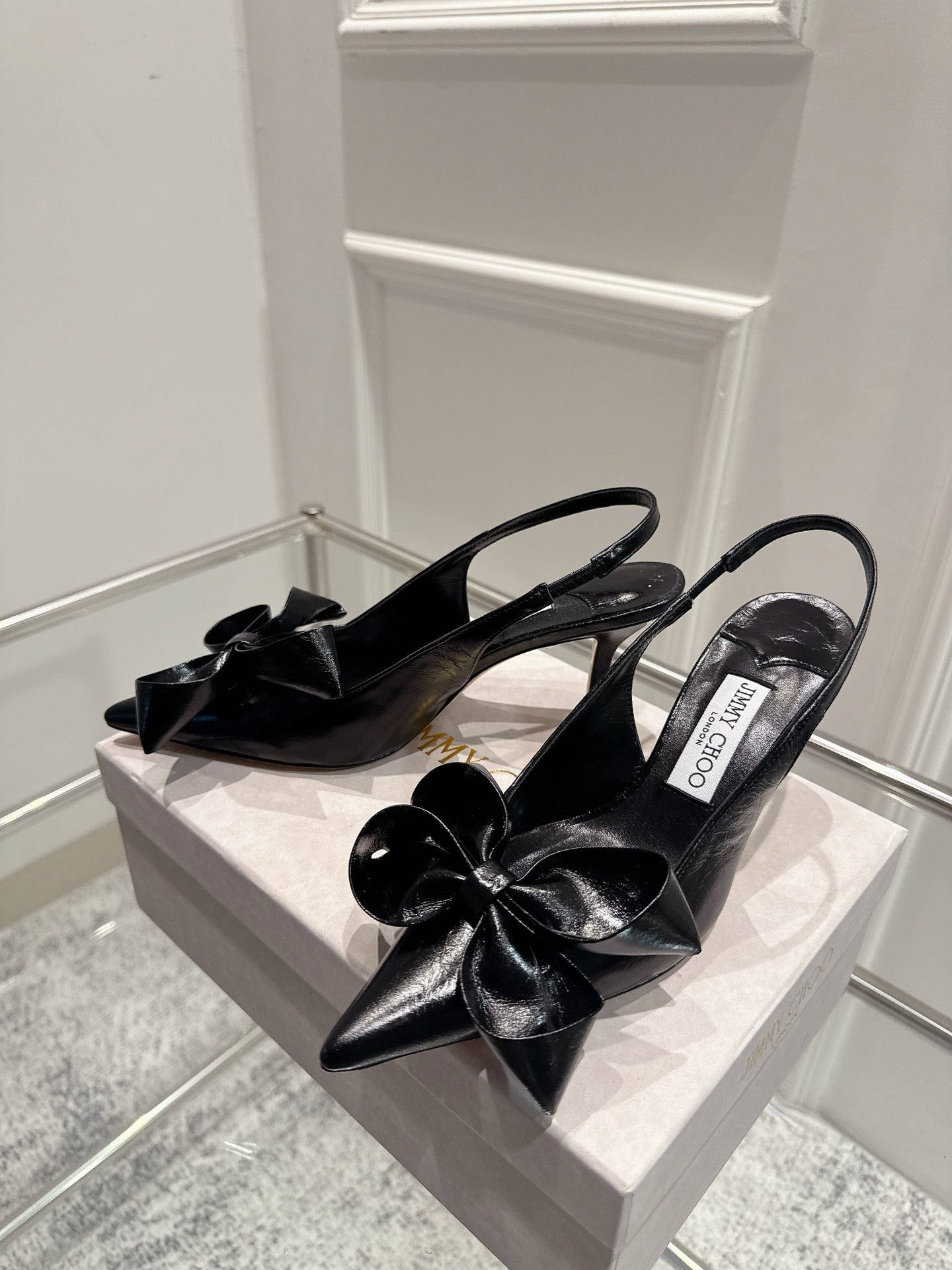 Jimmy Staz Slingback 70mm Black Sheepskin 422442