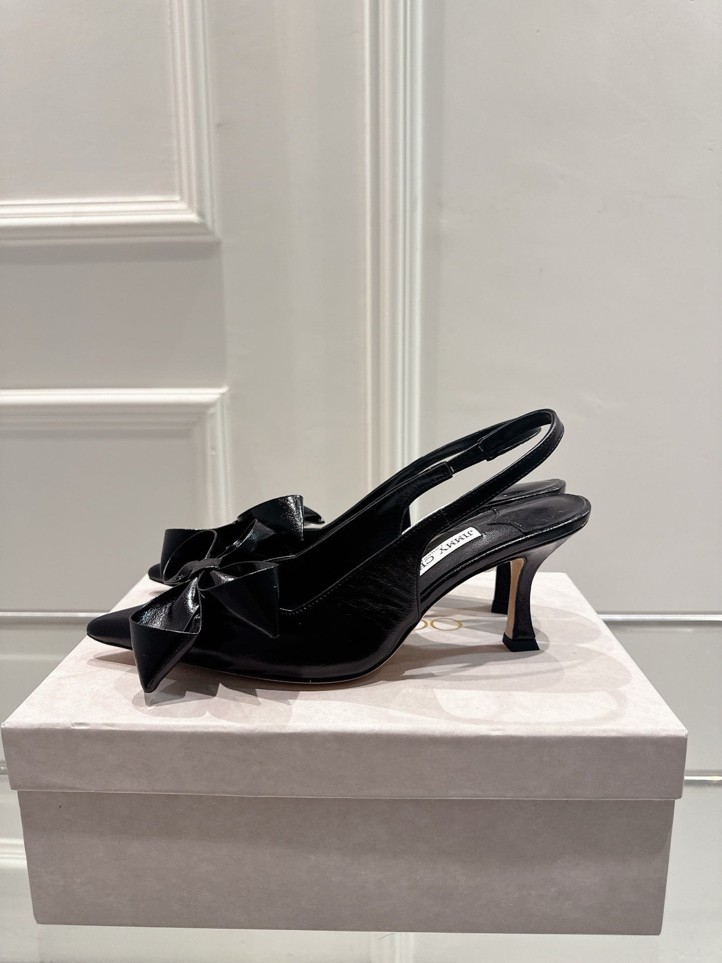 Jimmy Staz Slingback 70mm Black Sheepskin 422442