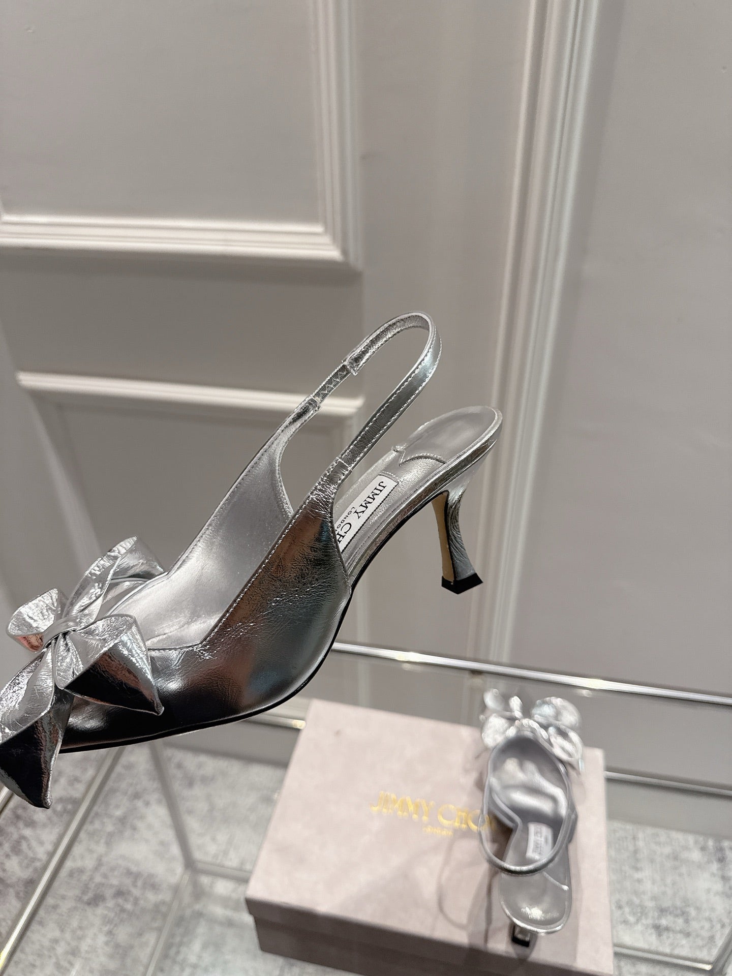 Jimmy Staz Slingback 70mm Sliver Sheepskin 422444