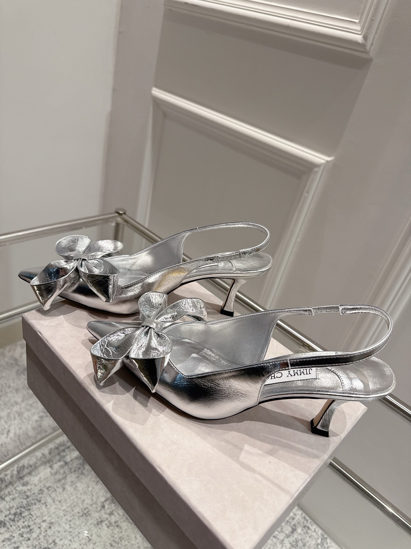 Jimmy Staz Slingback 70mm Sliver Sheepskin 422444