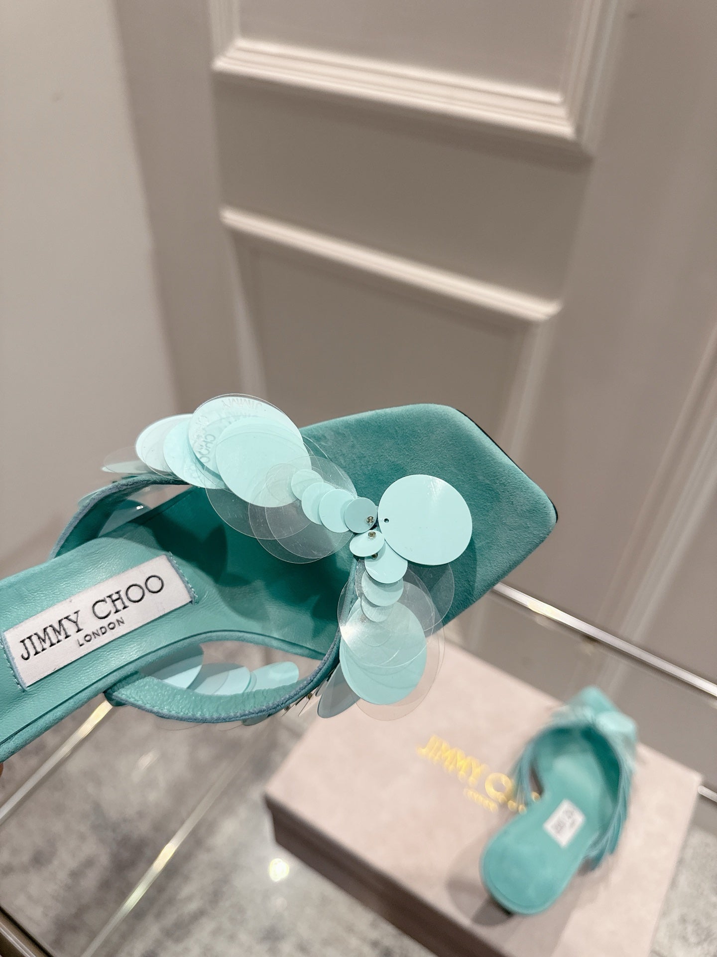 Jimmy Freia Mule 70mm Aqua Green Suede 422449