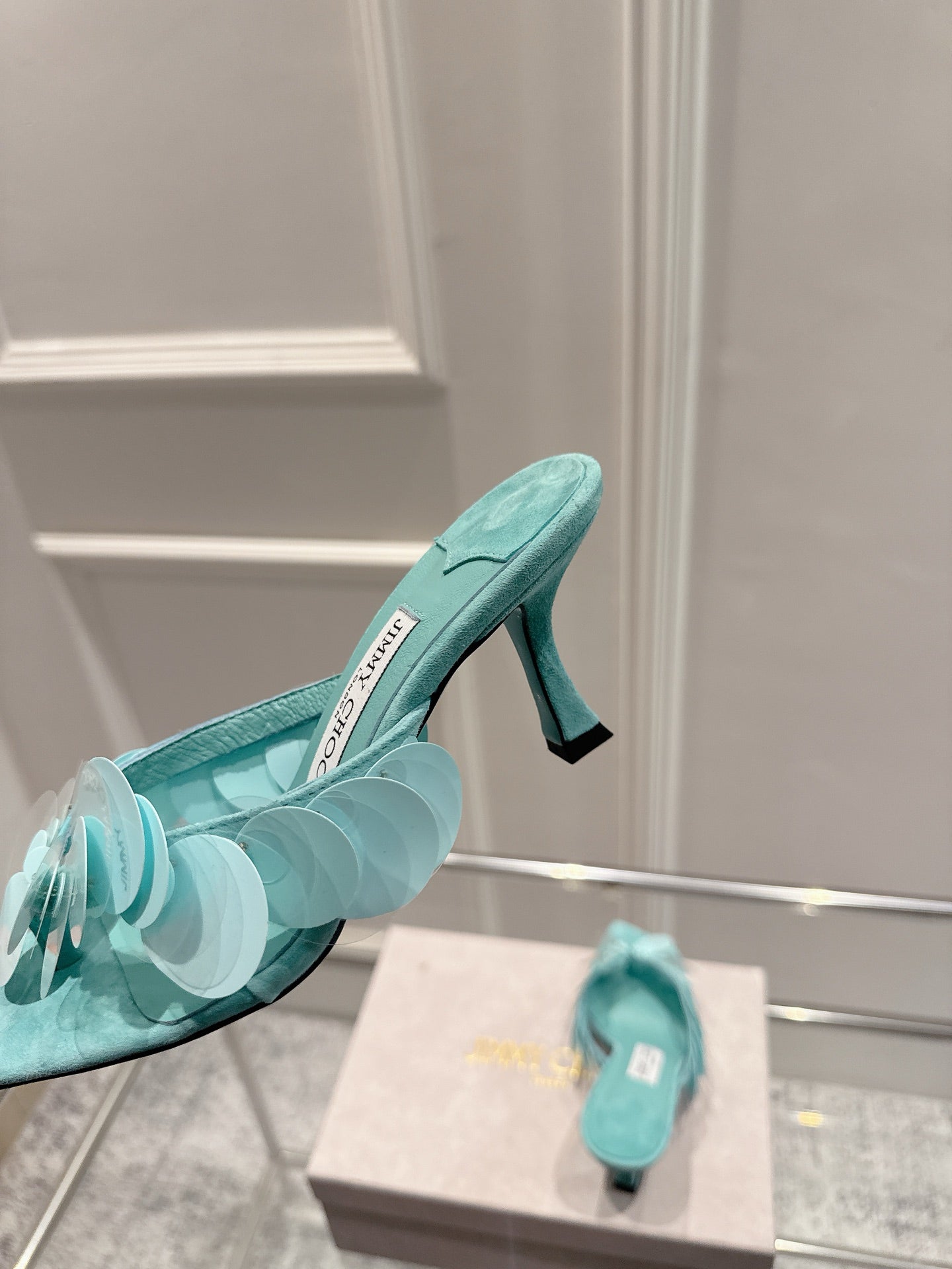Jimmy Freia Mule 70mm Aqua Green Suede 422449