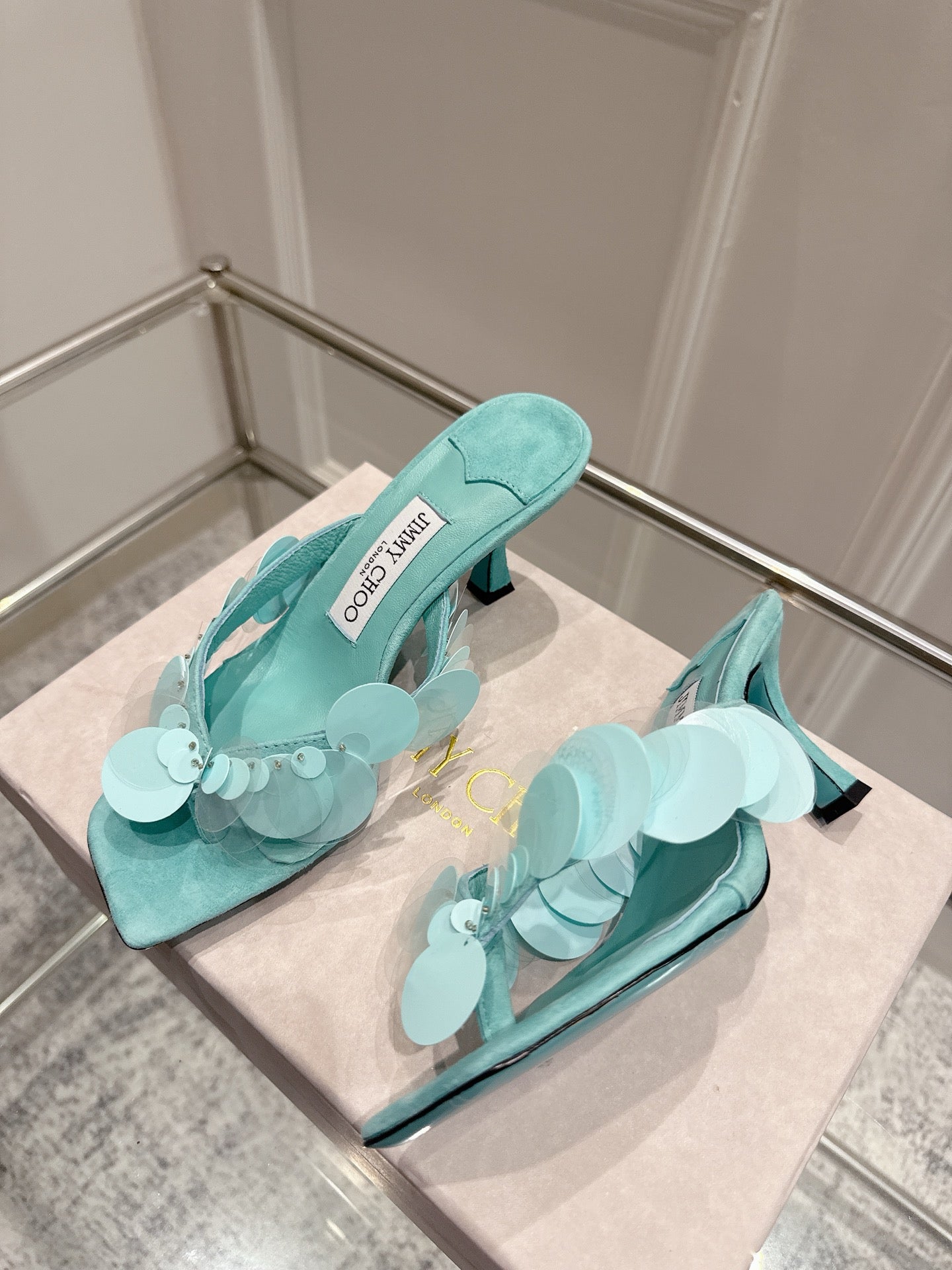 Jimmy Freia Mule 70mm Aqua Green Suede 422449
