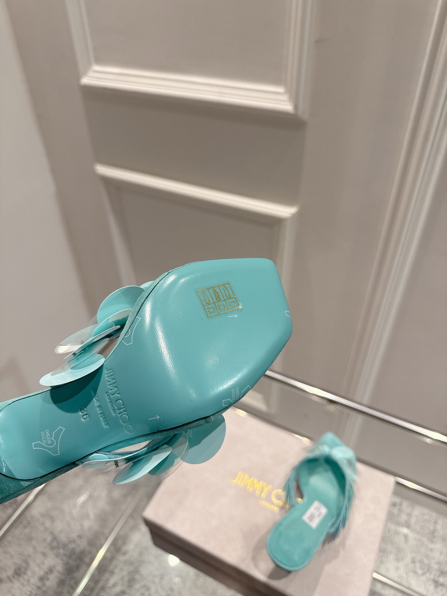 Jimmy Freia Mule 70mm Aqua Green Suede 422449