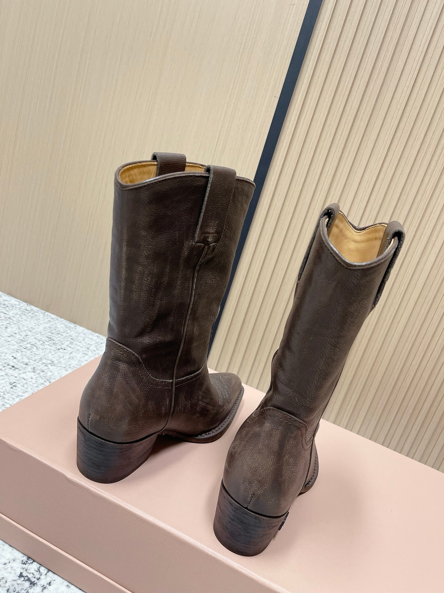 Miumiu Latest FW Western Cowboy Boots Brown Genuine Leather 533965