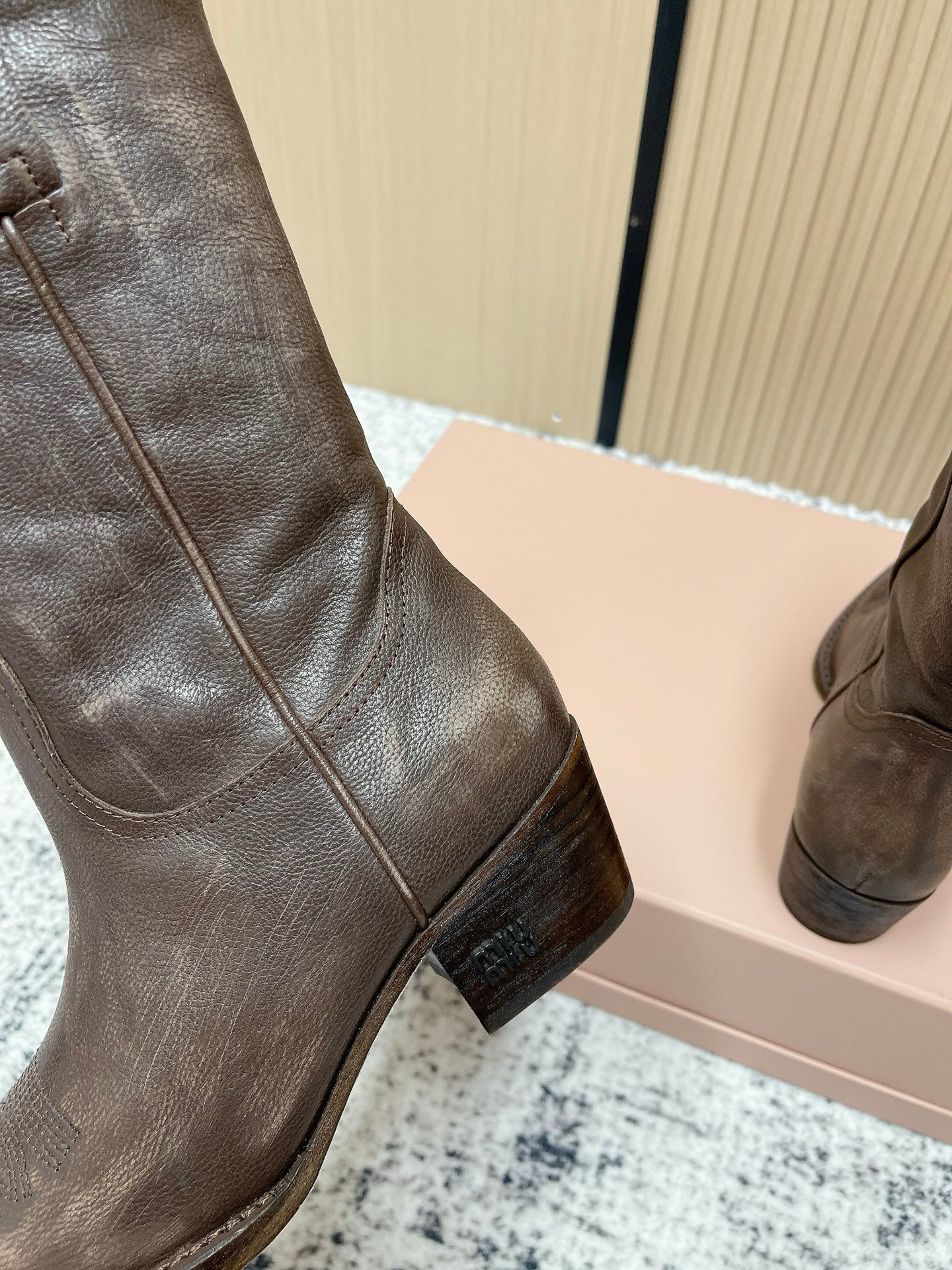 Miumiu Latest FW Western Cowboy Boots Brown Genuine Leather 533965