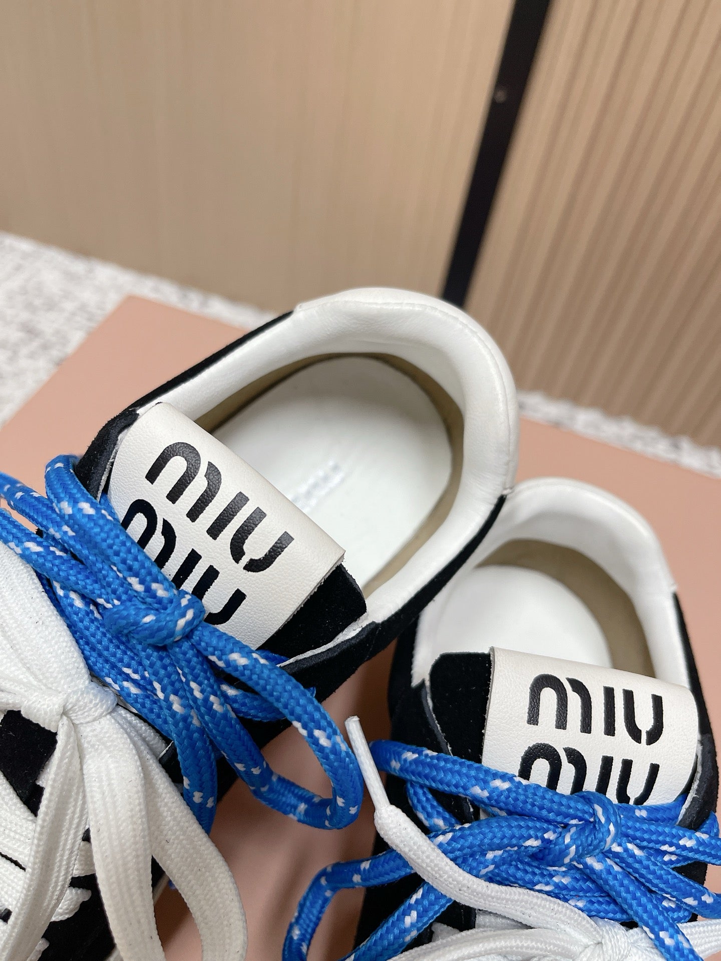 Miu Miu Plume Sneakers Black White Blue Suede Cowhite 533982