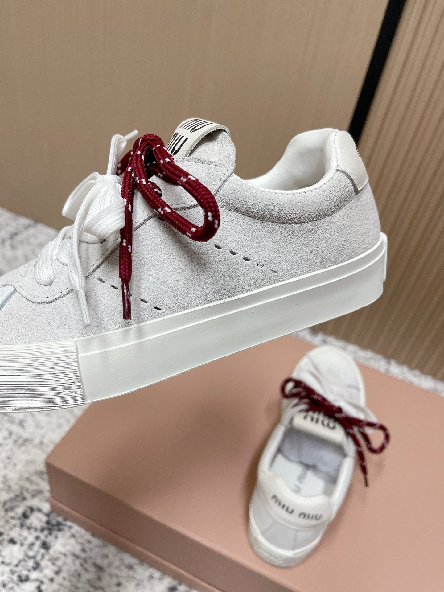 Miu Miu Plume Sneakers White Red Yellow Suede Cowhite 533983