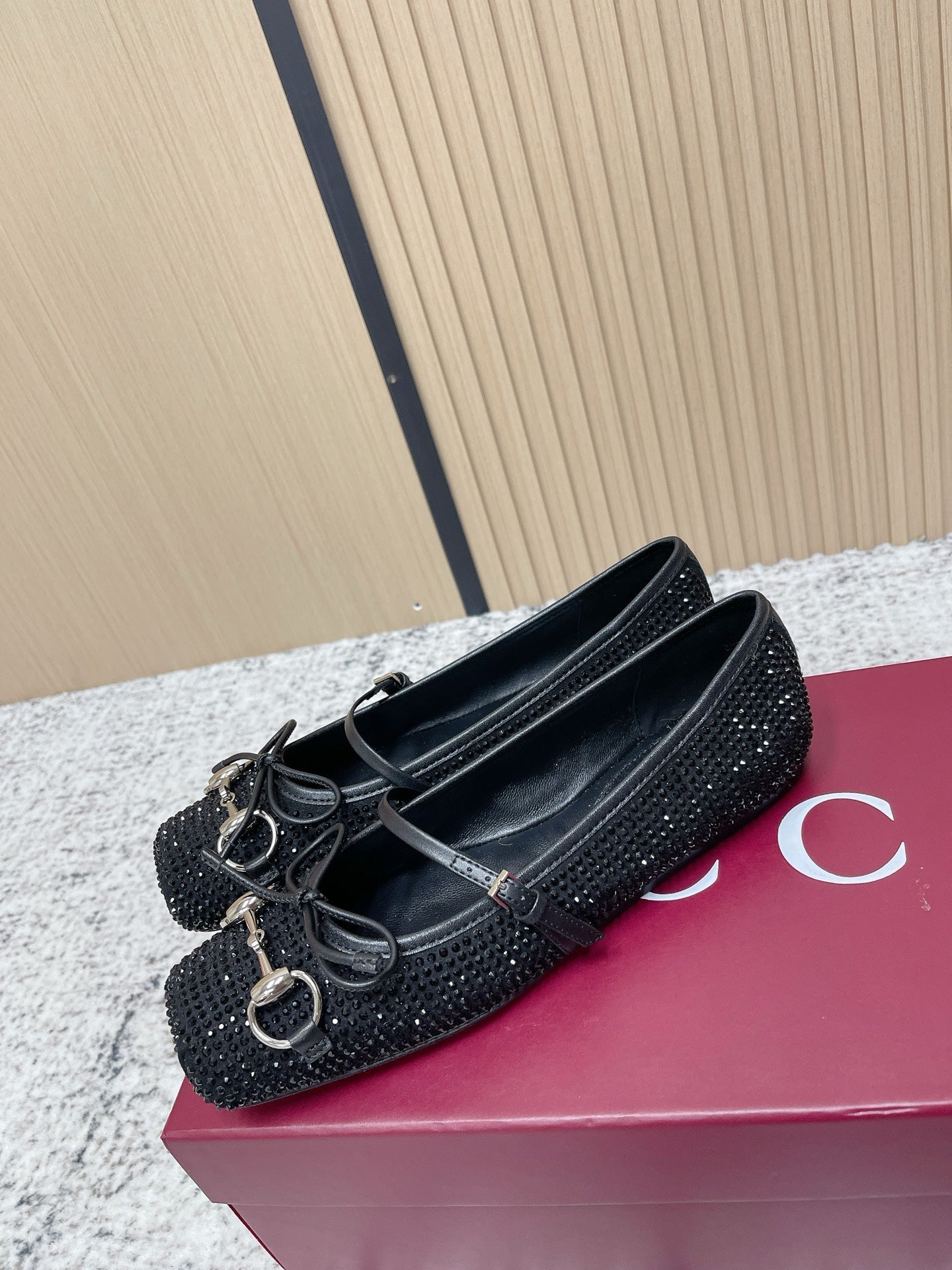 GG 26s Ballet Flats In Black Suede With Crystals