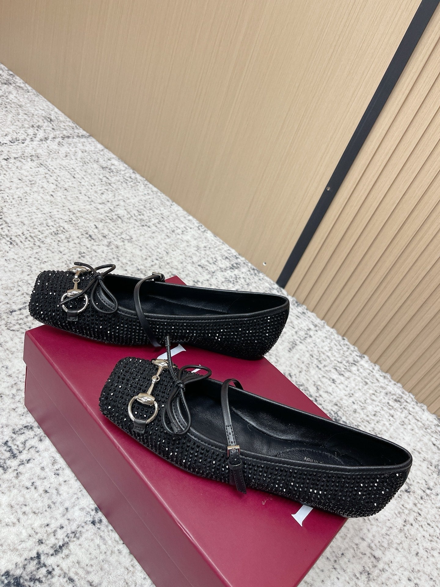GG 26s Ballet Flats In Black Suede With Crystals