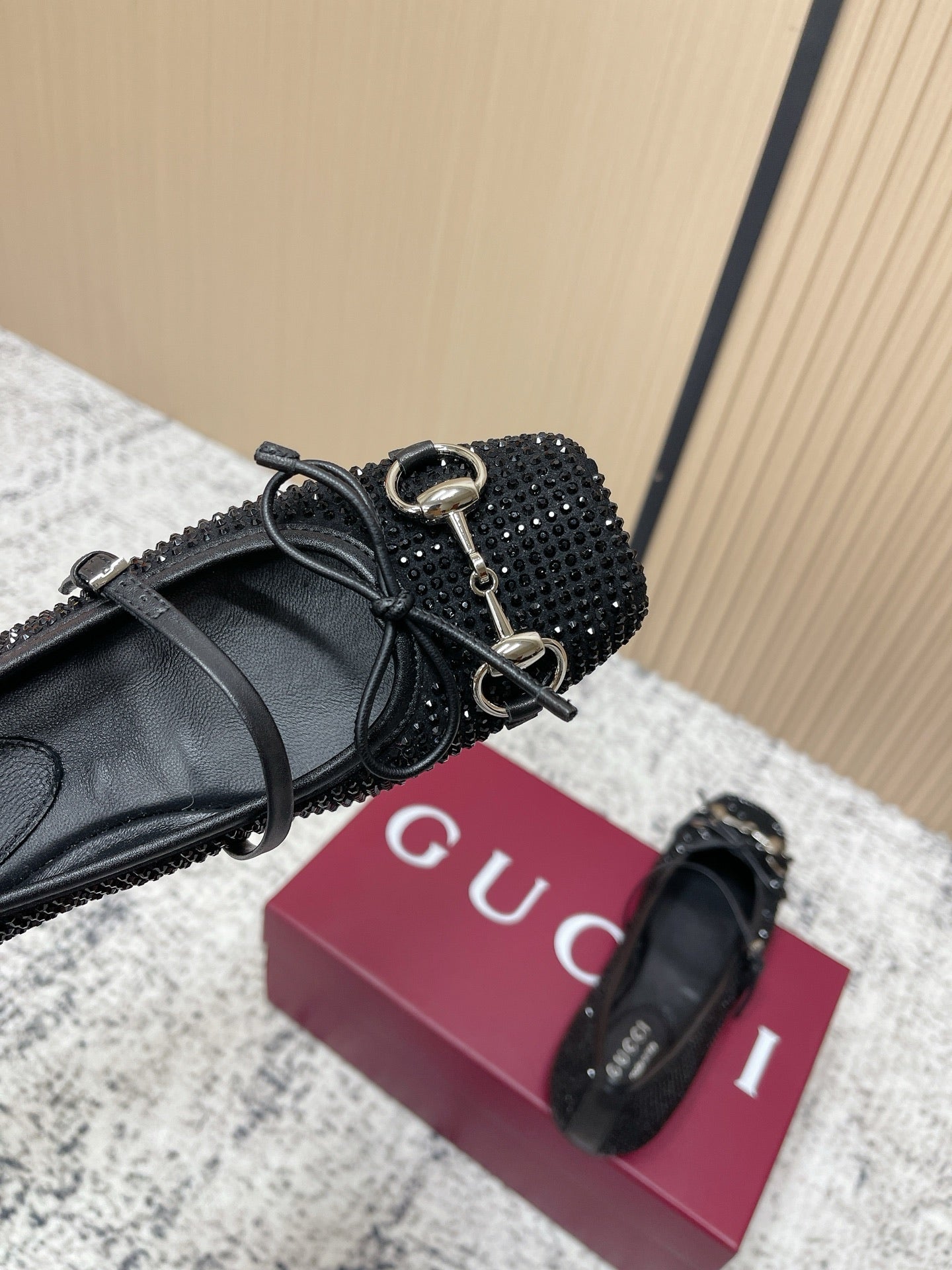GG 26s Ballet Flats In Black Suede With Crystals
