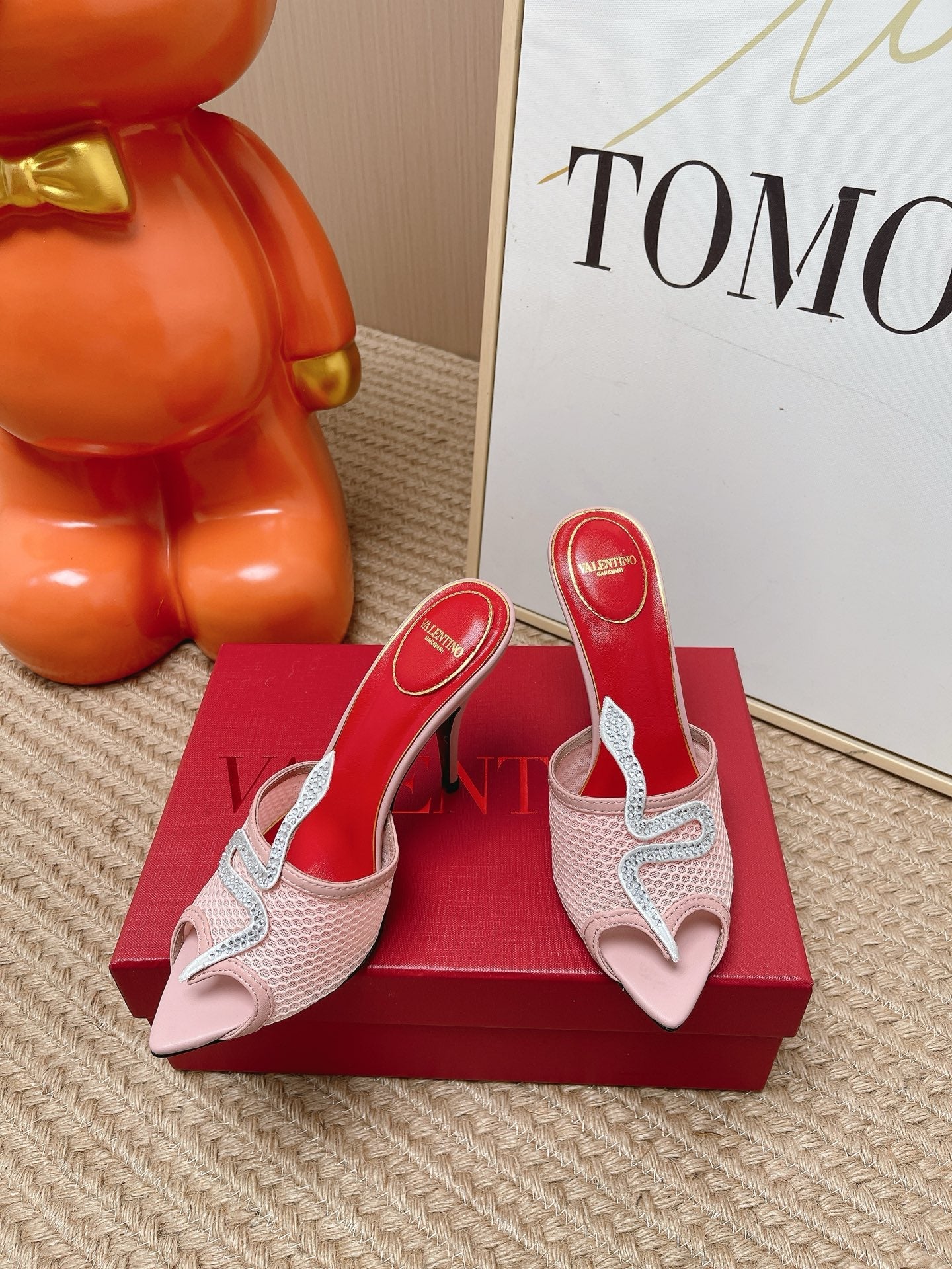 VT 26s Coeur Vipère Sandal 10cm Light Pink Mesh Leather 855267