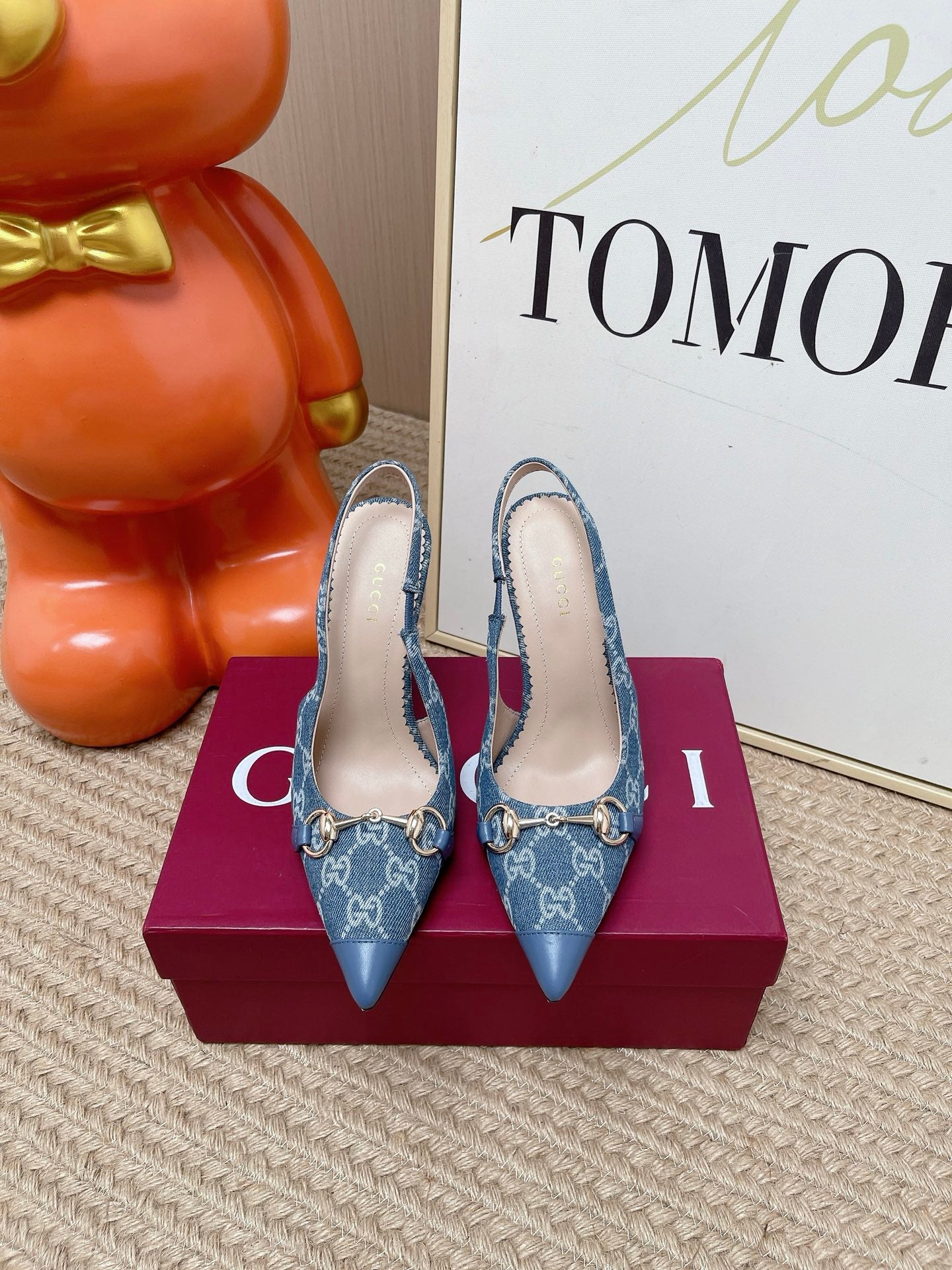 GG 26s Slingback Pump 10.5cm With Horsebit Blue Leather Canvas 901314