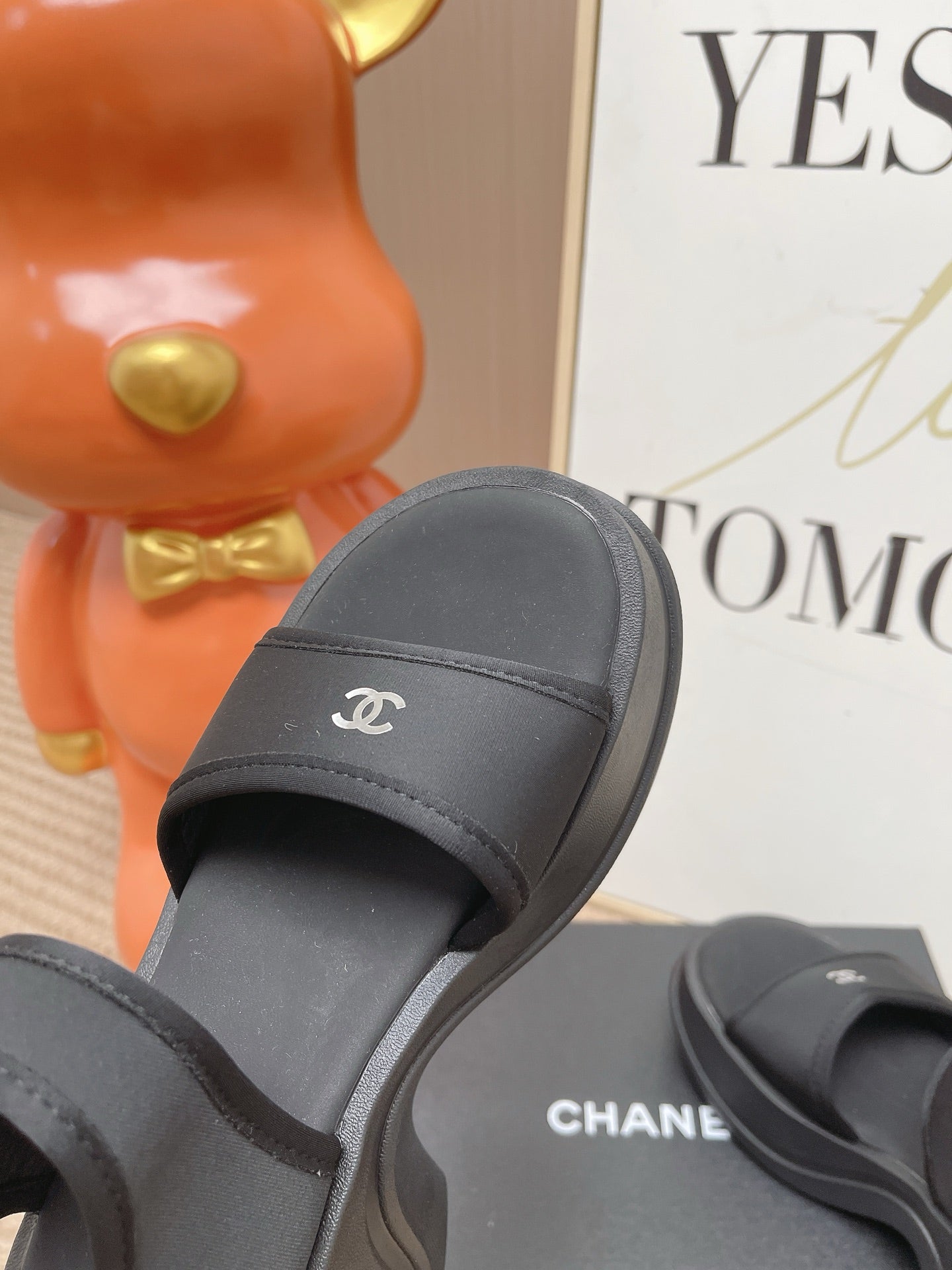 CC 26s Platform Sandals Black Satin Rubber 901300