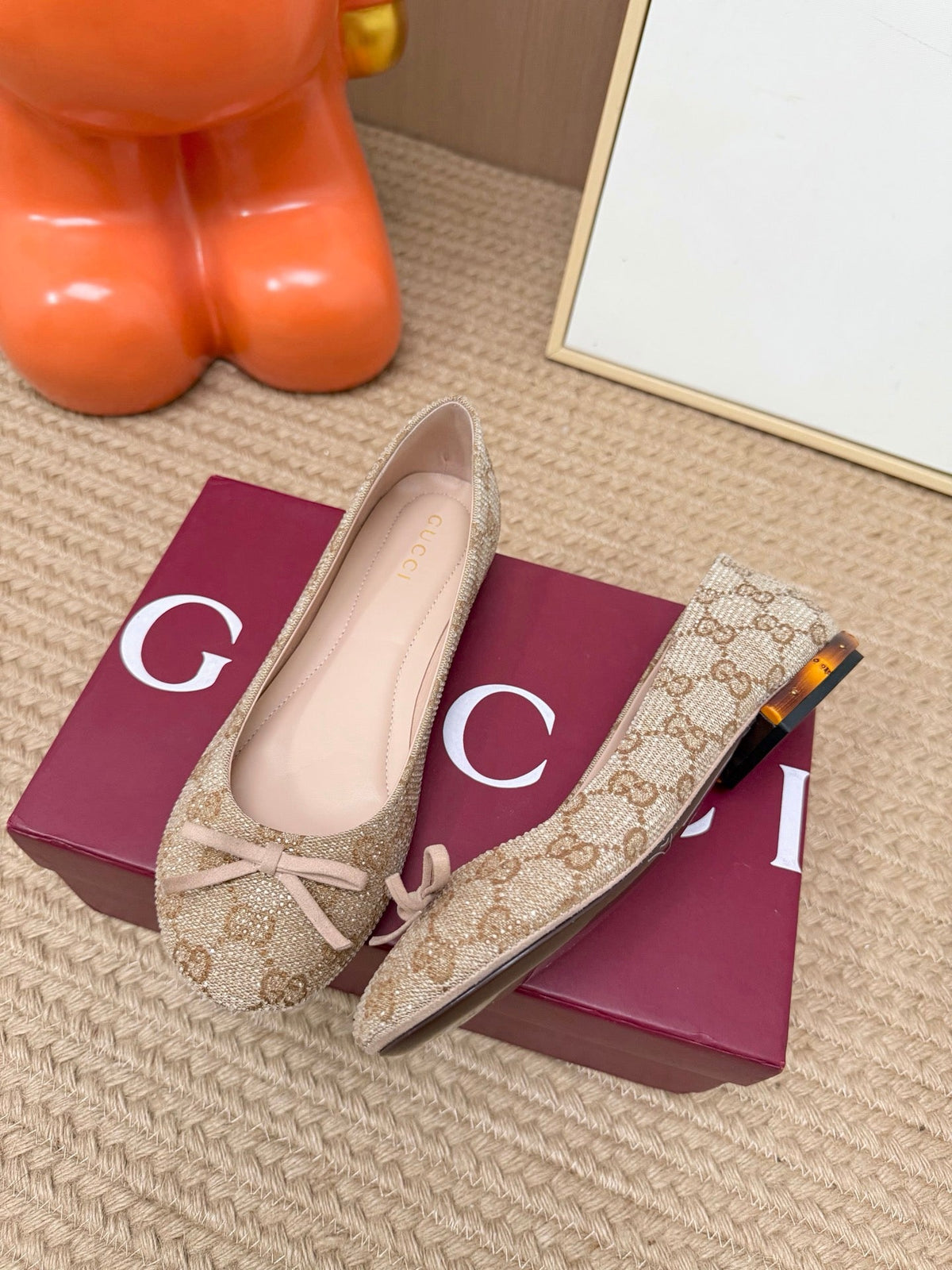 GG 26s Horsebit Ballet Flats Beige Canvas 191833