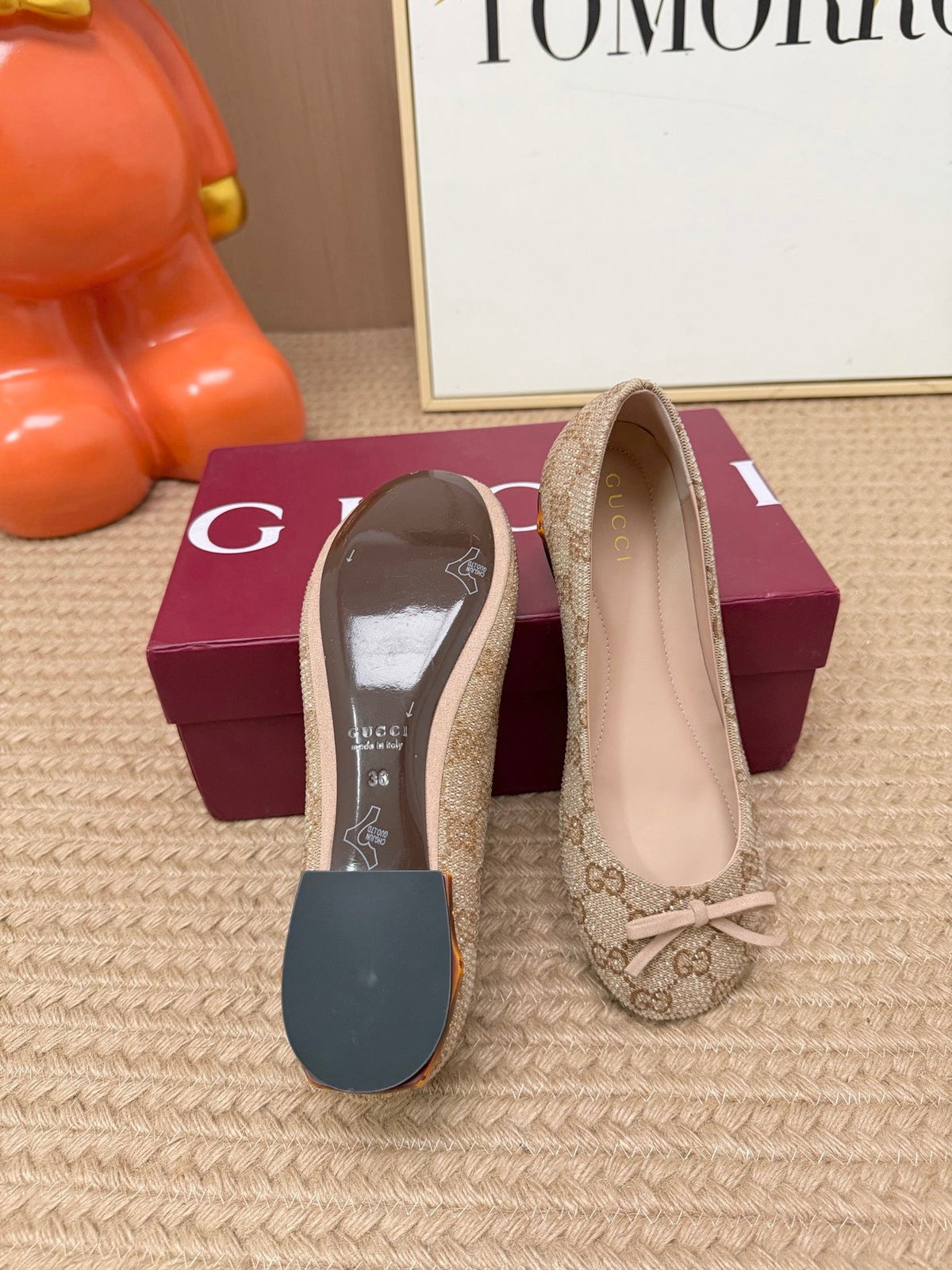 GG 26s Horsebit Ballet Flats Beige Canvas 191833