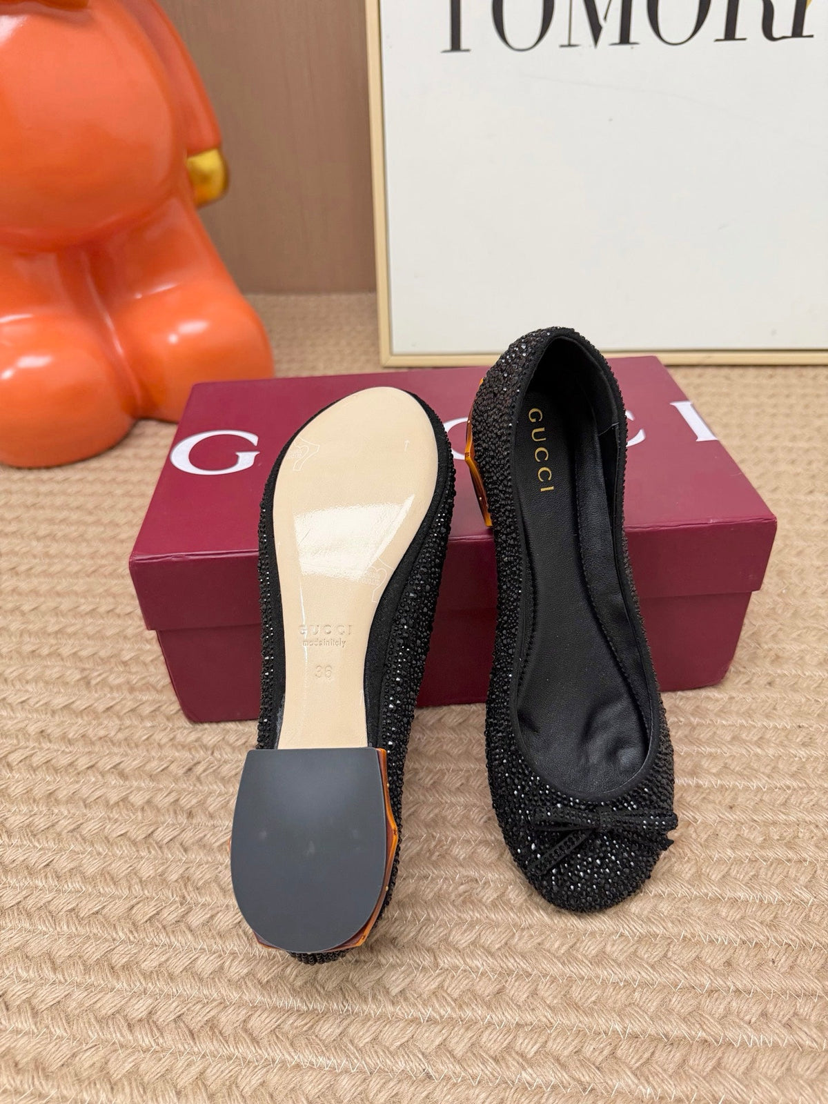 GG 26s Crystal Ballet Flats Black Satin 191835