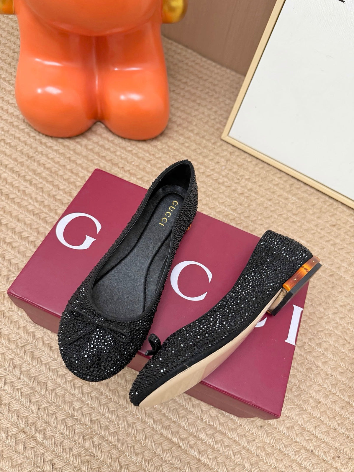 GG 26s Crystal Ballet Flats Black Satin 191835