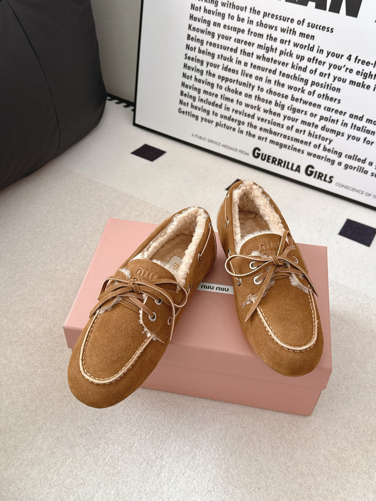 MM 26s Shearling Boat Shoes Camel Suede 191937