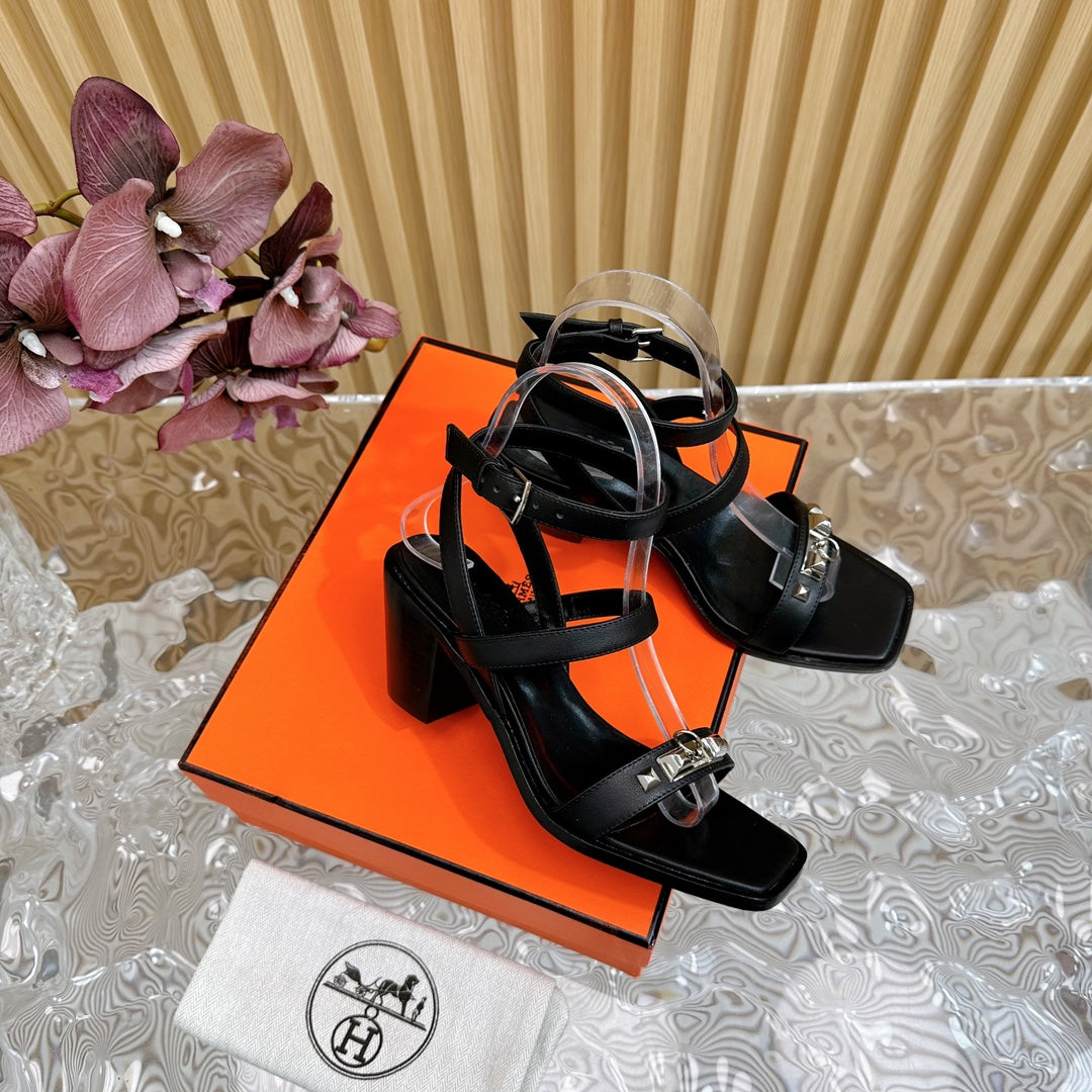 hm iveresse sandal 65 black calfskin