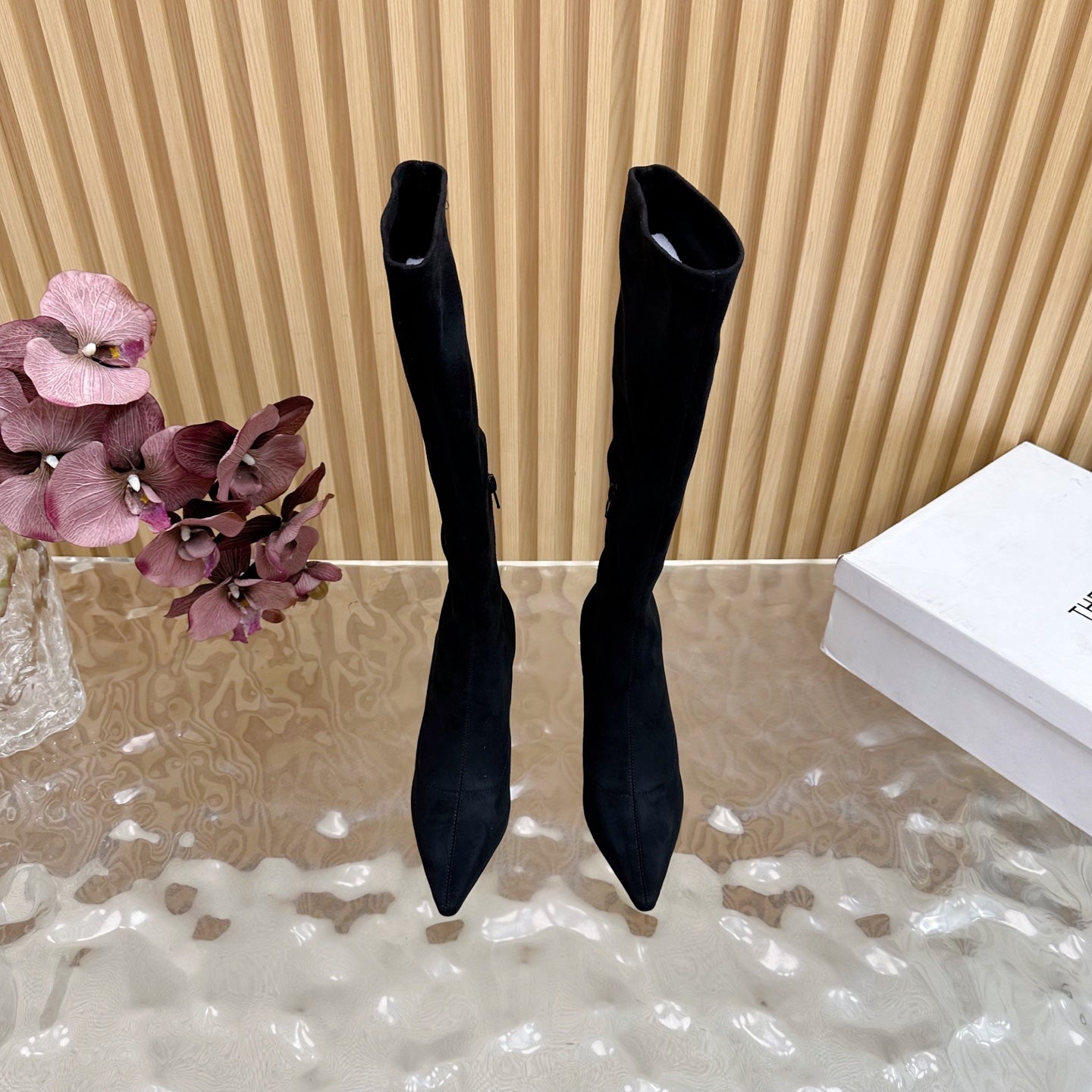The Row Pointed-toe Knee-high Boots 70mm Black Suede 436639