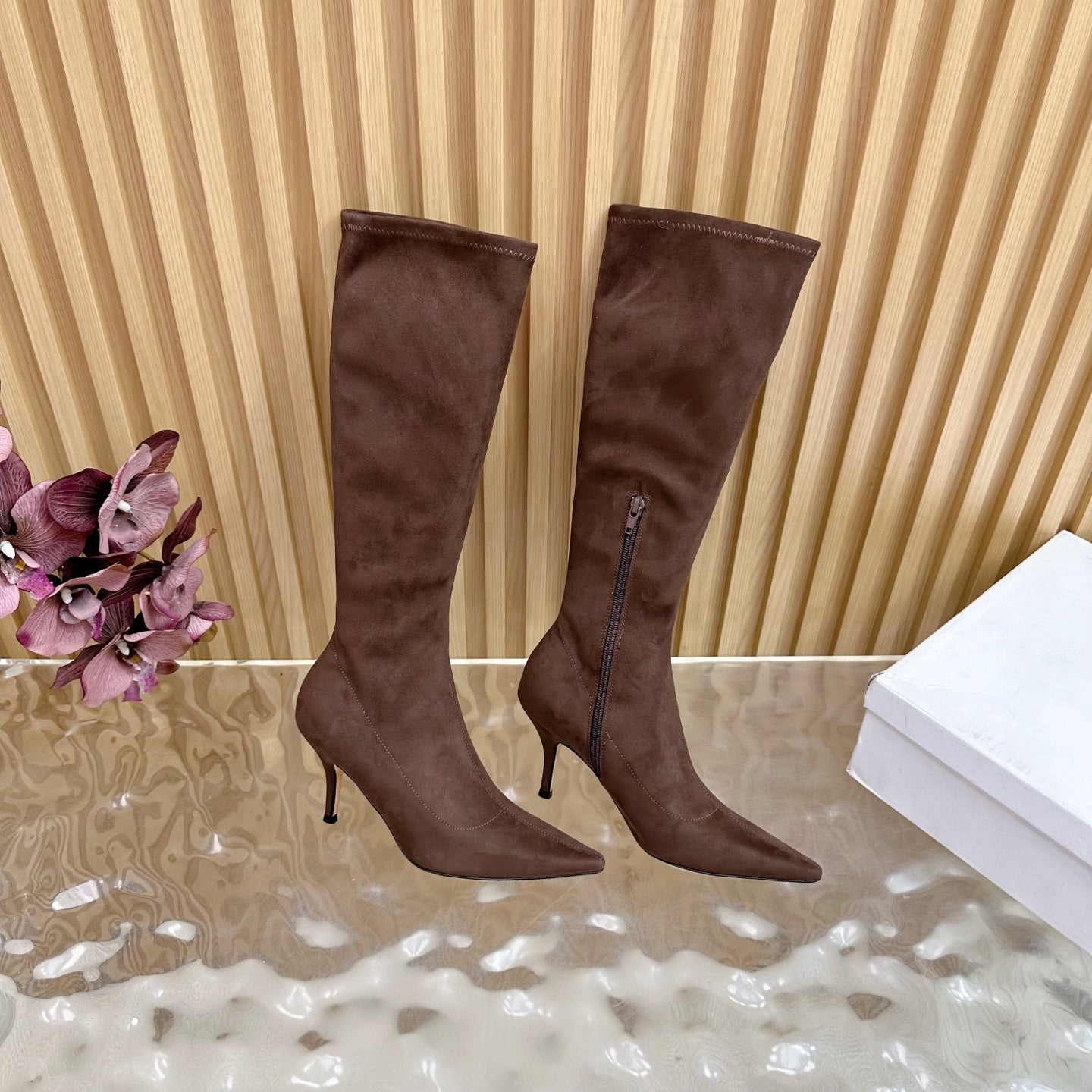 The Row Pointed-toe Knee-high Boots 35mm Dark Brown Suede 436640