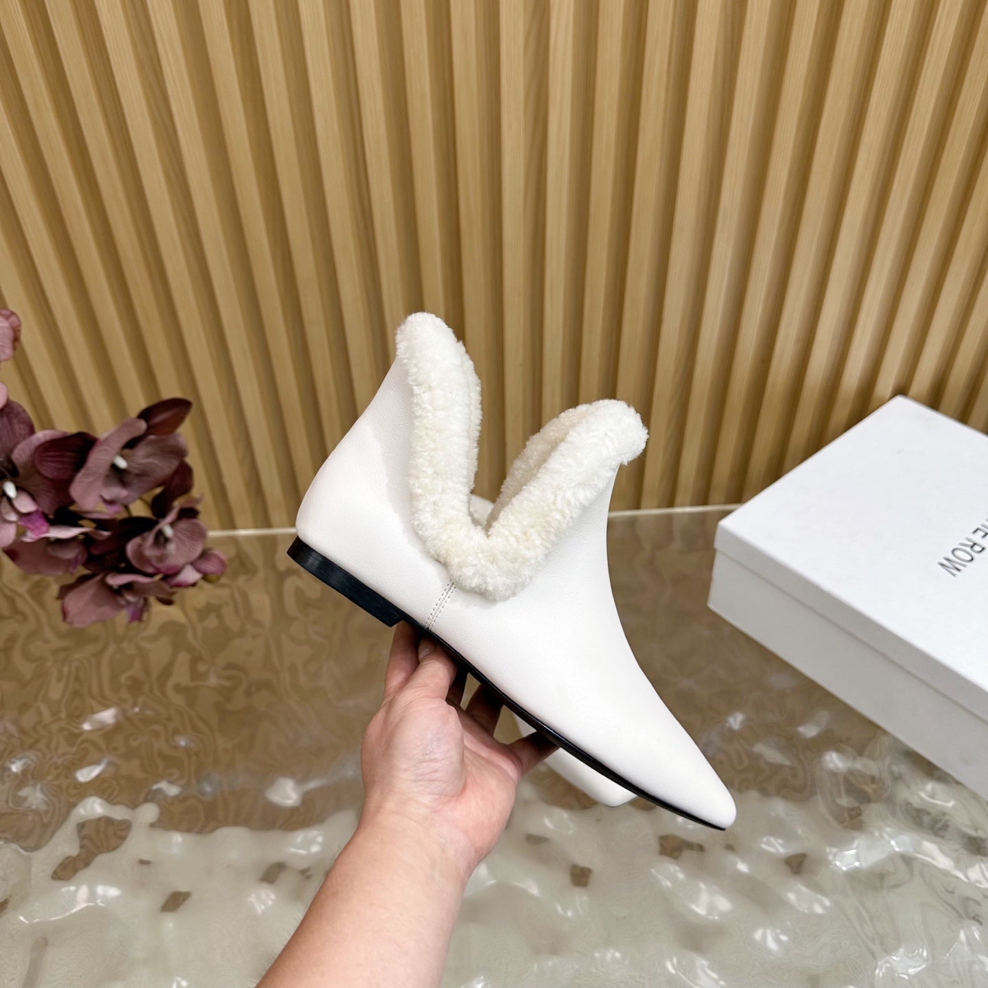 The Row Eros Ankle Boots White Shearling-trimmed Sheepskin 436643