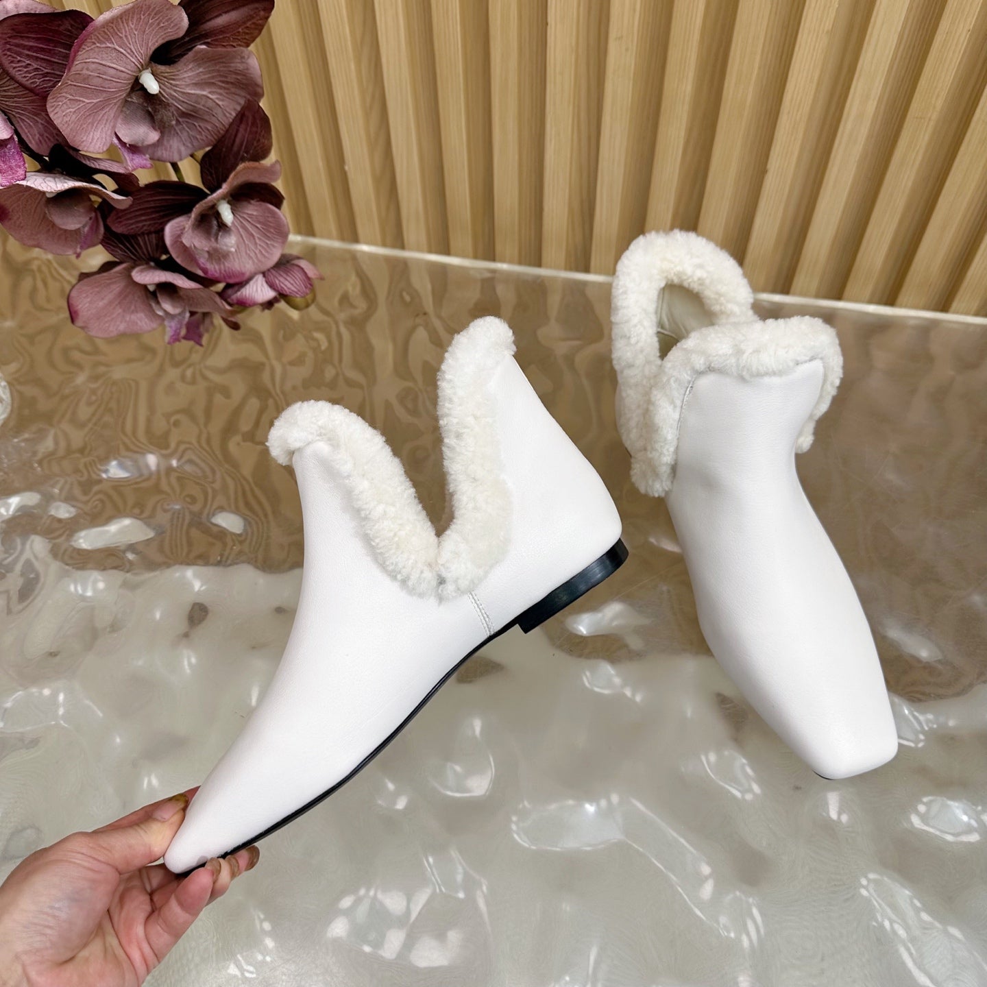 The Row Eros Ankle Boots White Shearling-trimmed Sheepskin 436643