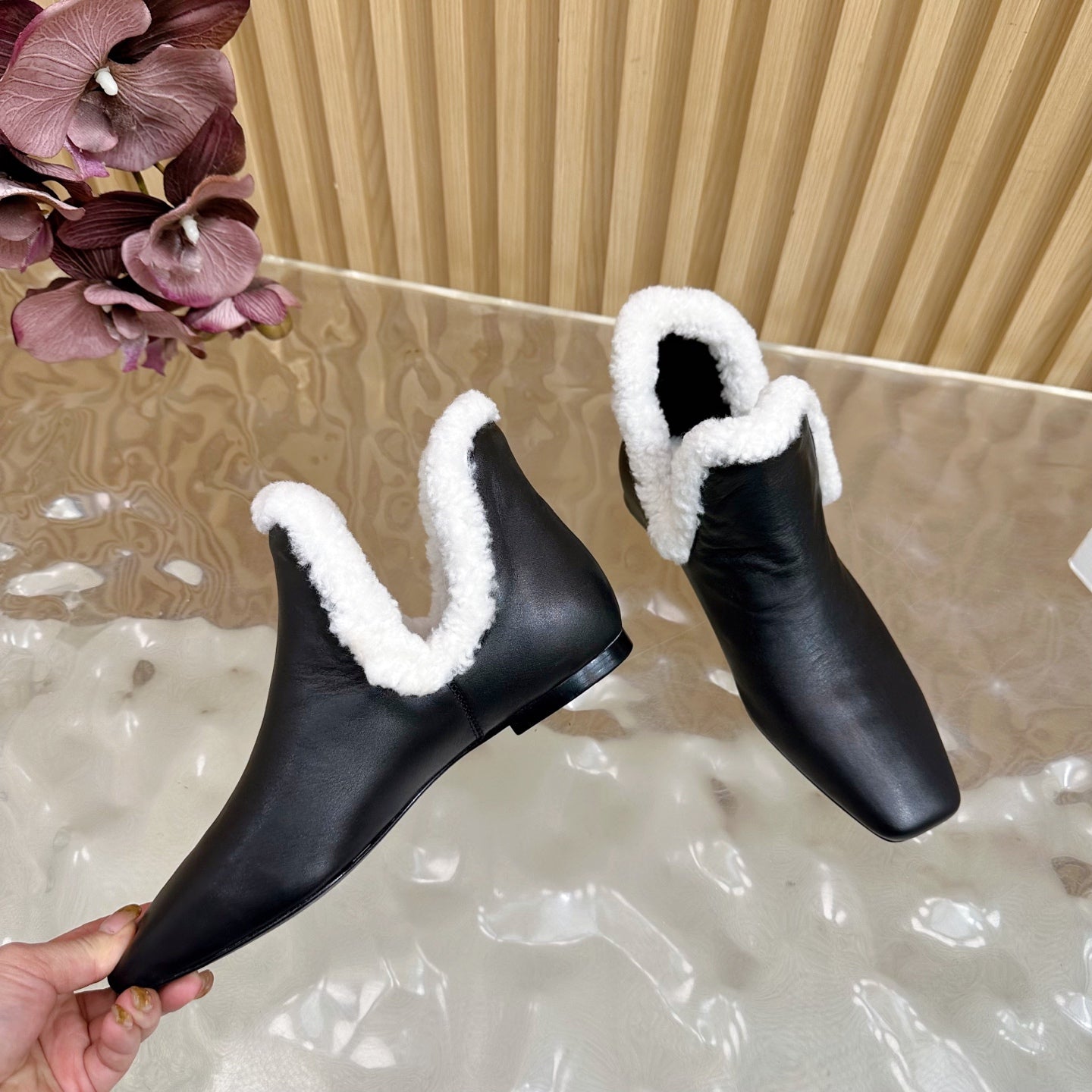 The Row Eros Ankle Boots Black Shearling-trimmed Sheepskin 436644
