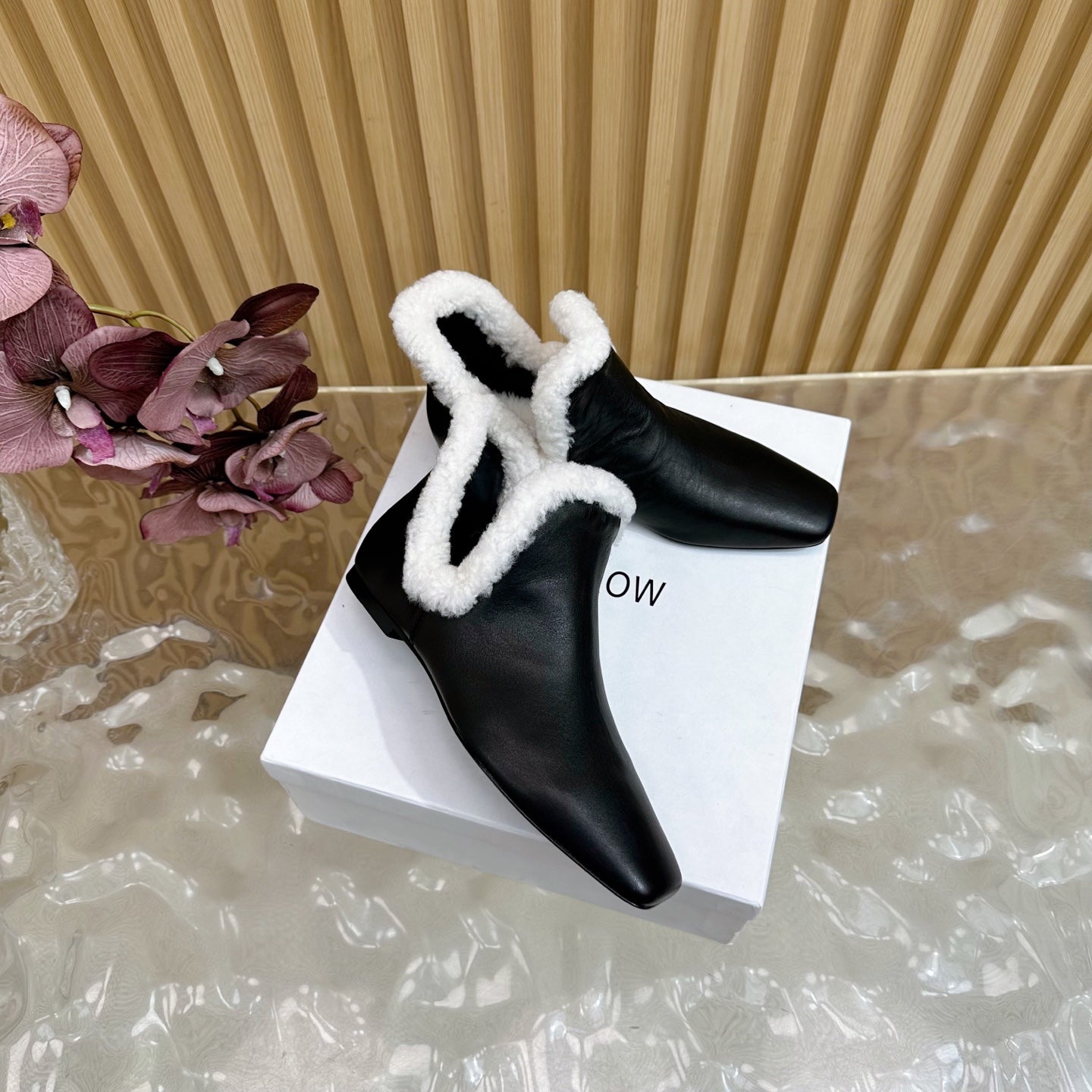 The Row Eros Ankle Boots Black Shearling-trimmed Sheepskin 436644