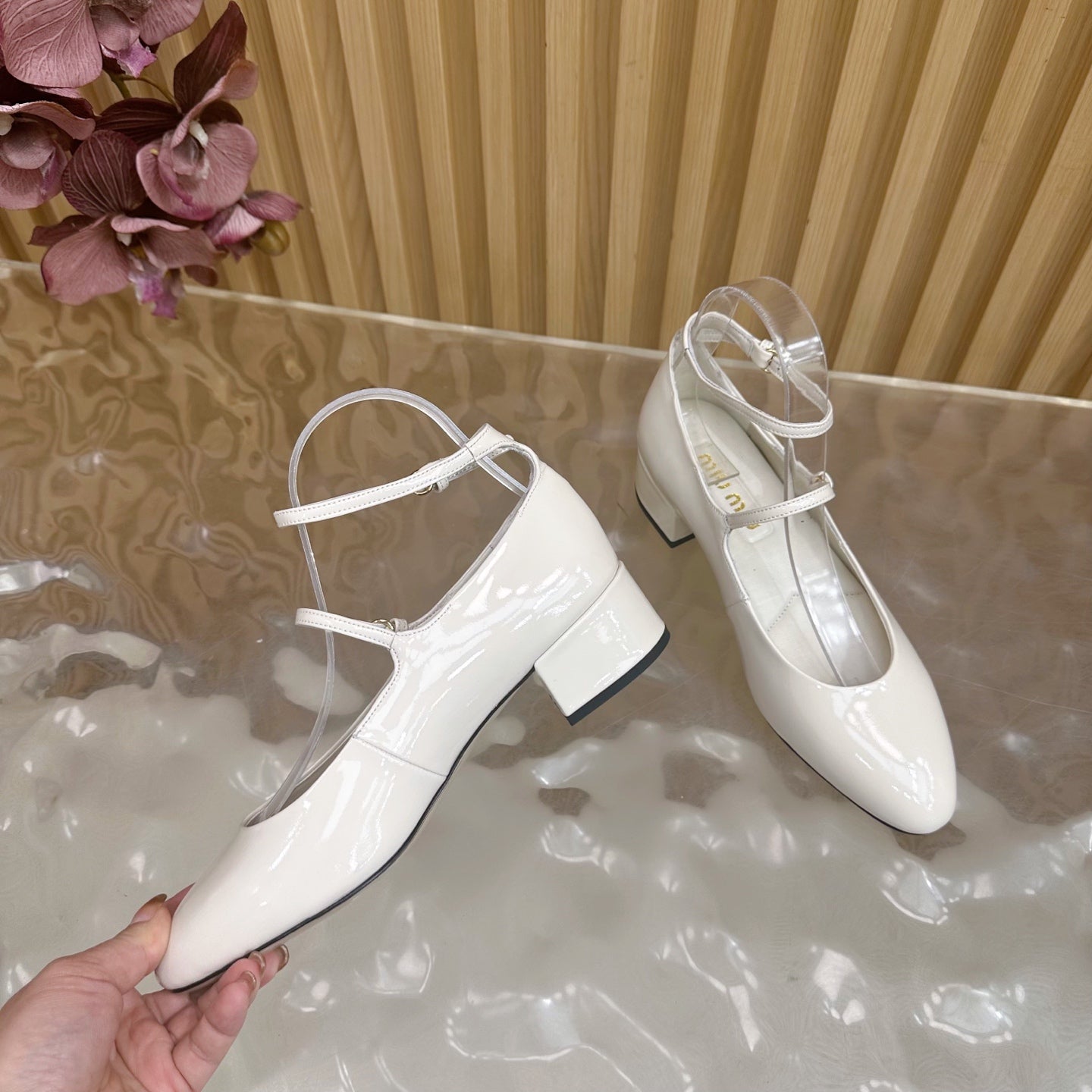 Miu Slingback Pumps With Straps White Patent Leather 498171
