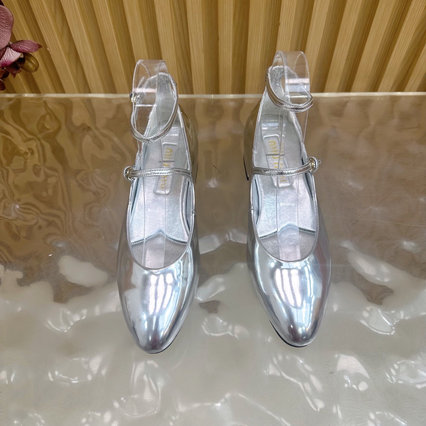 Miu Slingback Pumps With Straps 45mm Sliver Patent Leather 498172